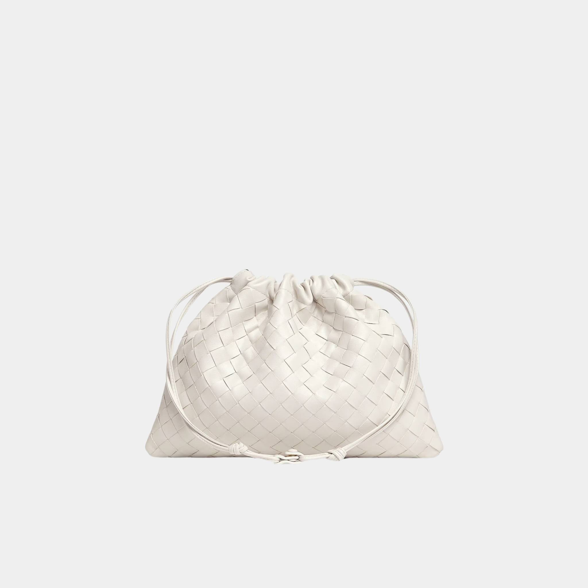 Bottega Veneta Dustbag Intrecciato Calf Leather With Loop Attachment, Chalk, Back