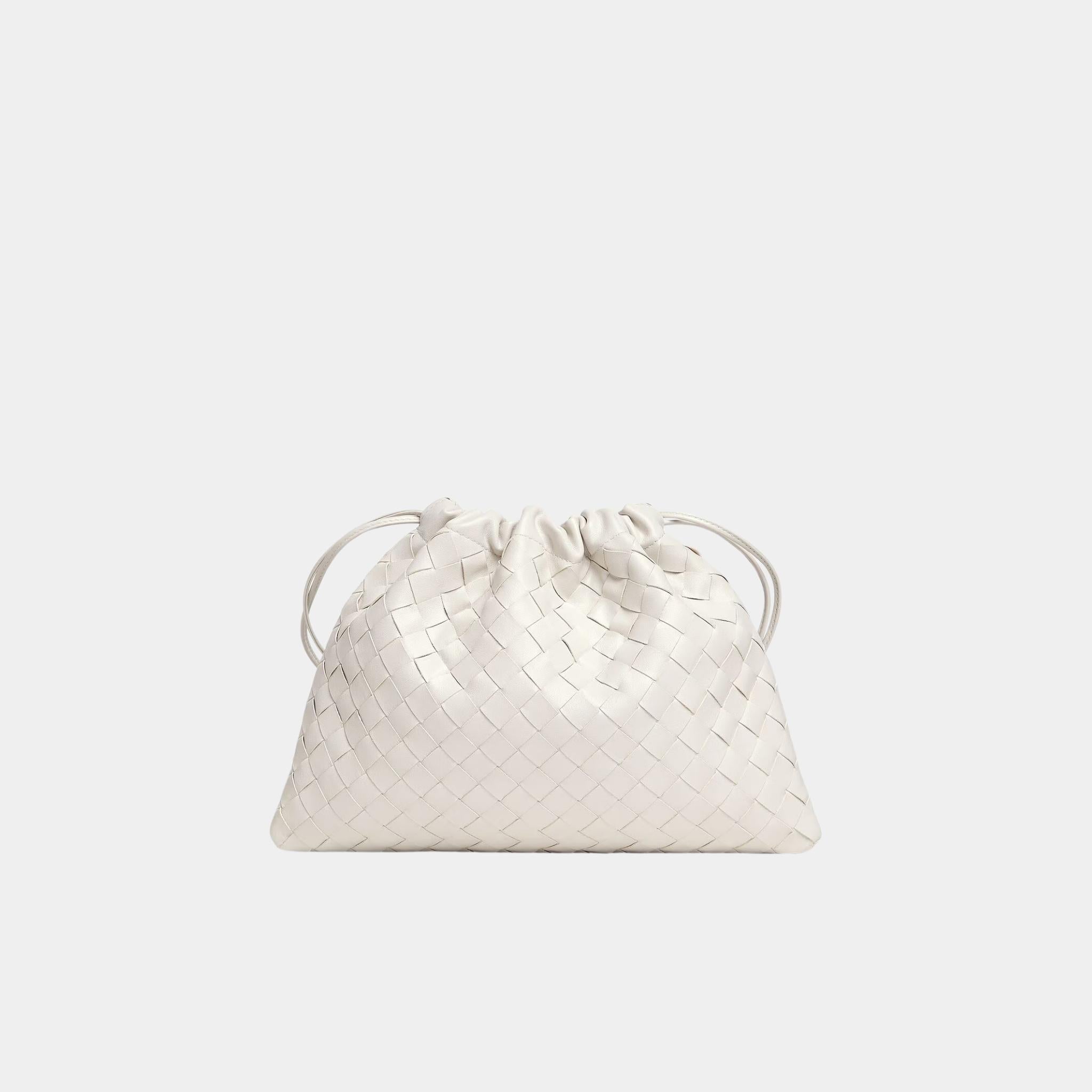 Bottega Veneta Dustbag Intrecciato Calf Leather With Loop Attachment, Chalk, Front