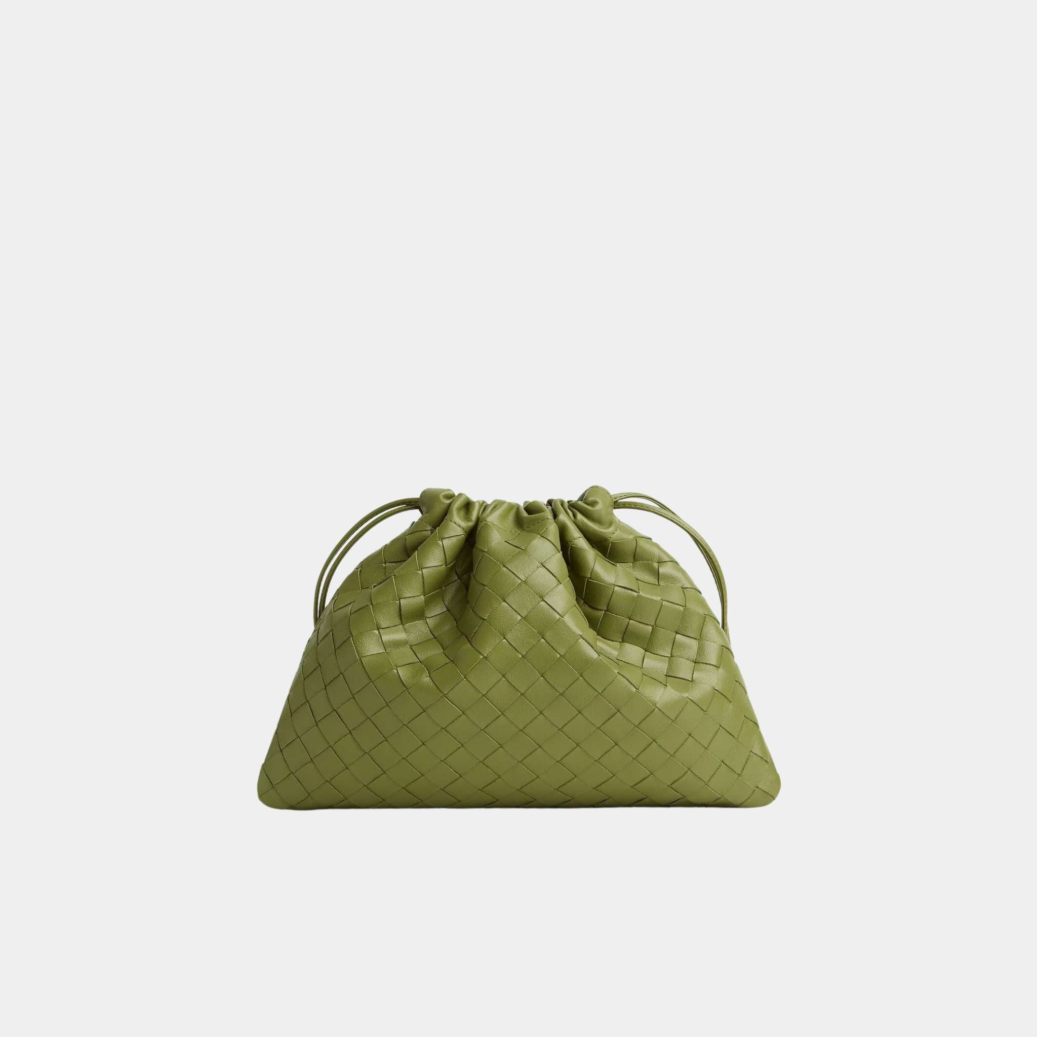 Bottega Veneta Dustbag Intrecciato Calf Leather With Loop Attachment, Matcha, Front