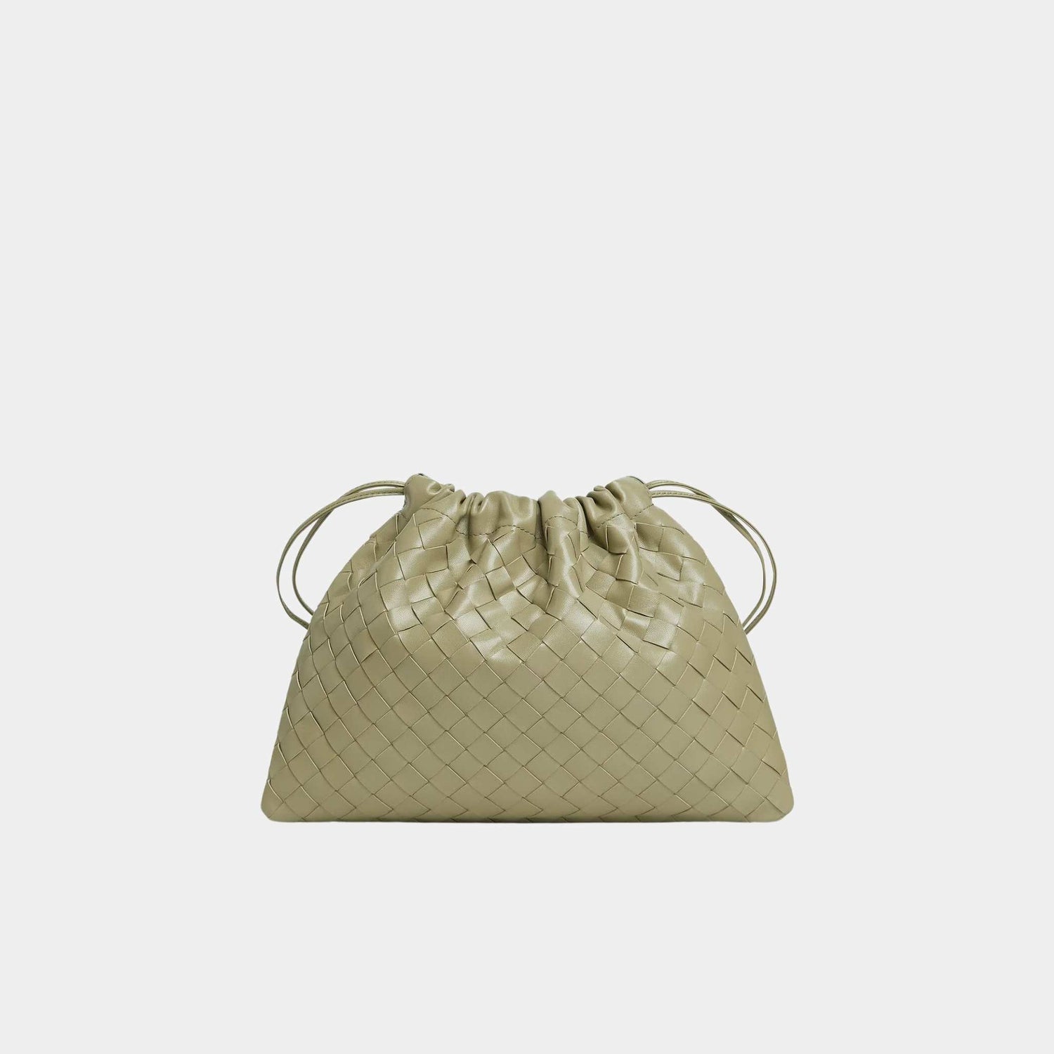 Bottega Veneta Dustbag Intrecciato Calf Leather With Loop Attachment, Travertine, Front