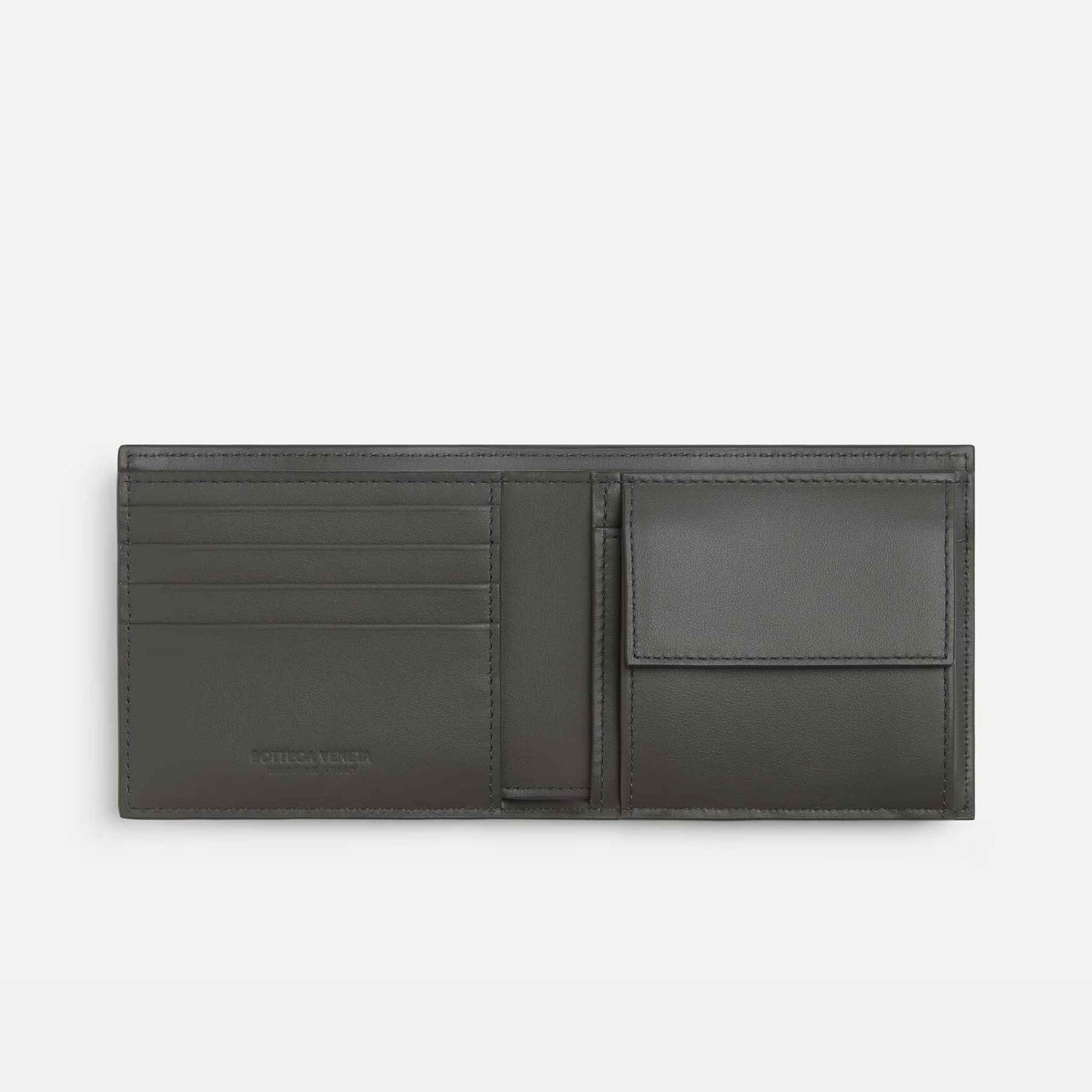 Bottega Veneta Intrecciato Bi-Fold Wallet With Coin Purse, opened, Lapilli/Rosewood