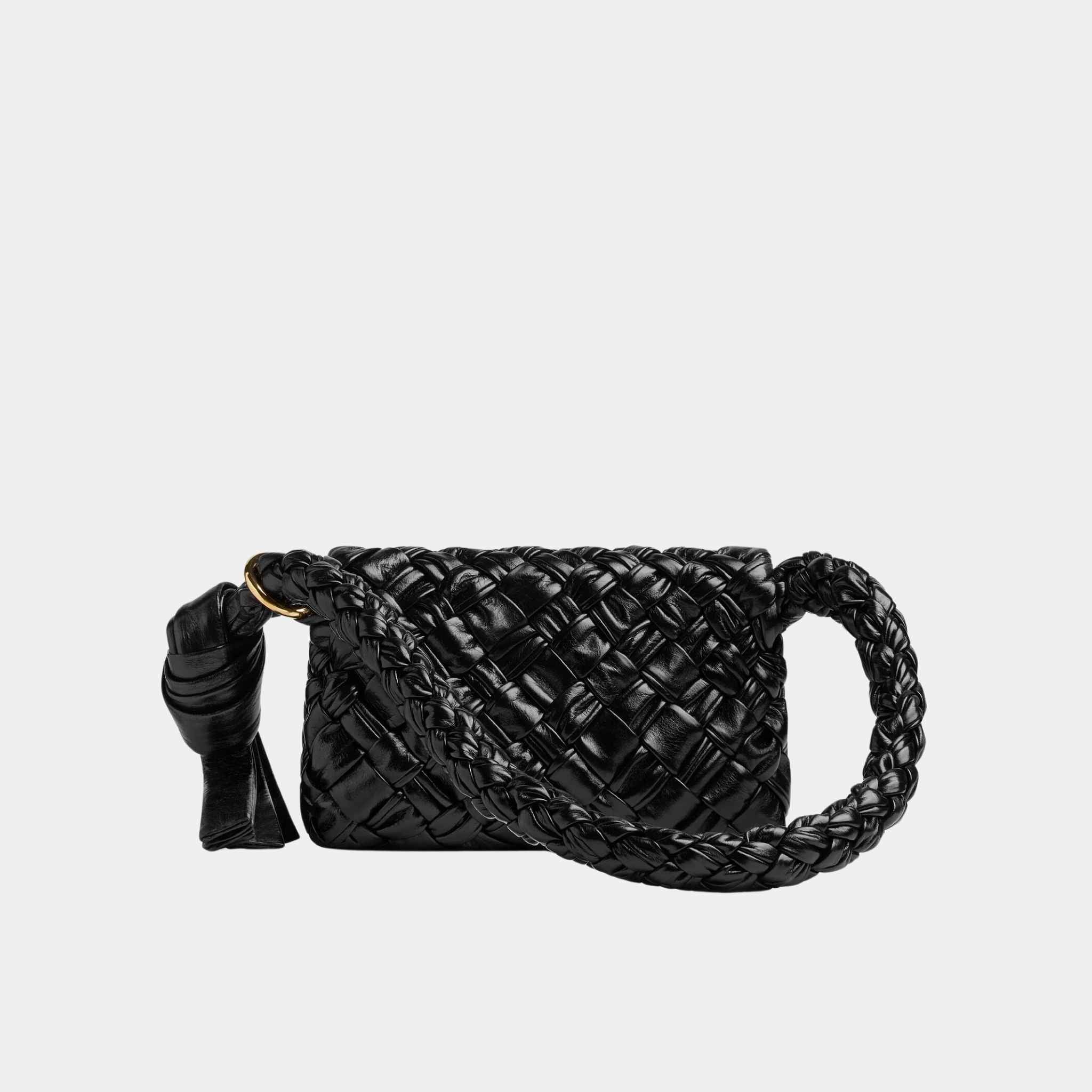 Bottega Veneta Kalimero Citta Soft Foulard Intreccio Leather, Black, Back