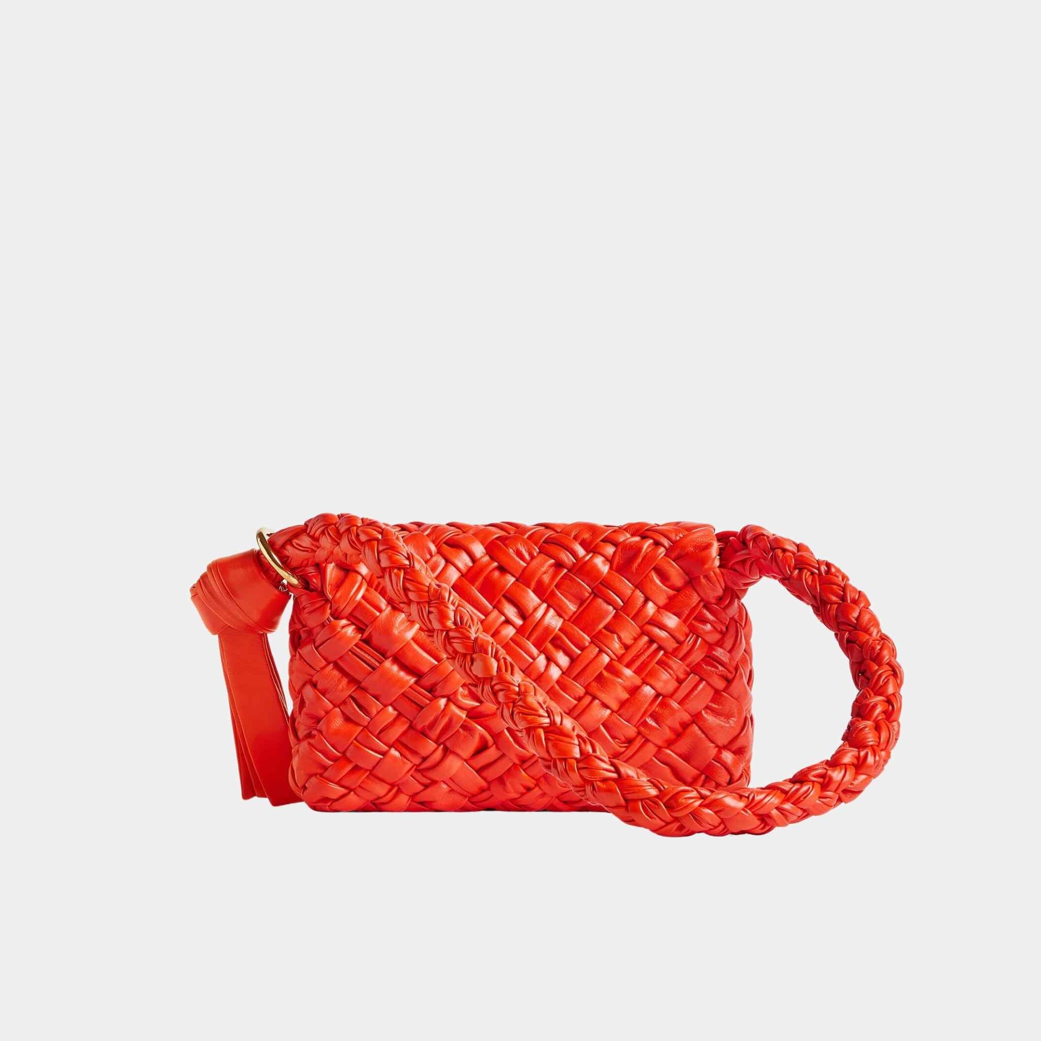 Bottega Veneta Kalimero Citta Soft Foulard Intreccio Leather, Orange, Back