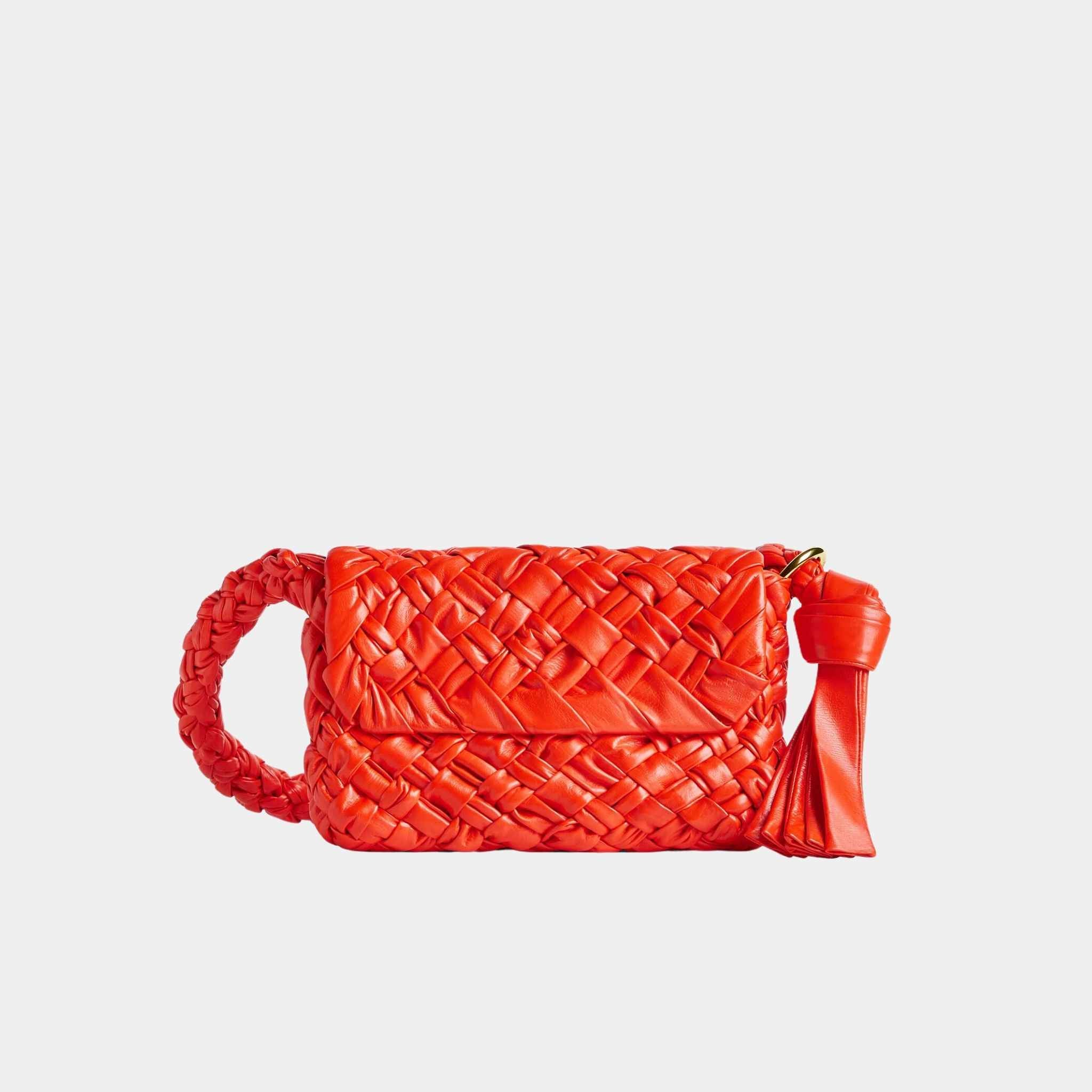 Bottega Veneta Kalimero Citta Soft Foulard Intreccio Leather, Orange, Front