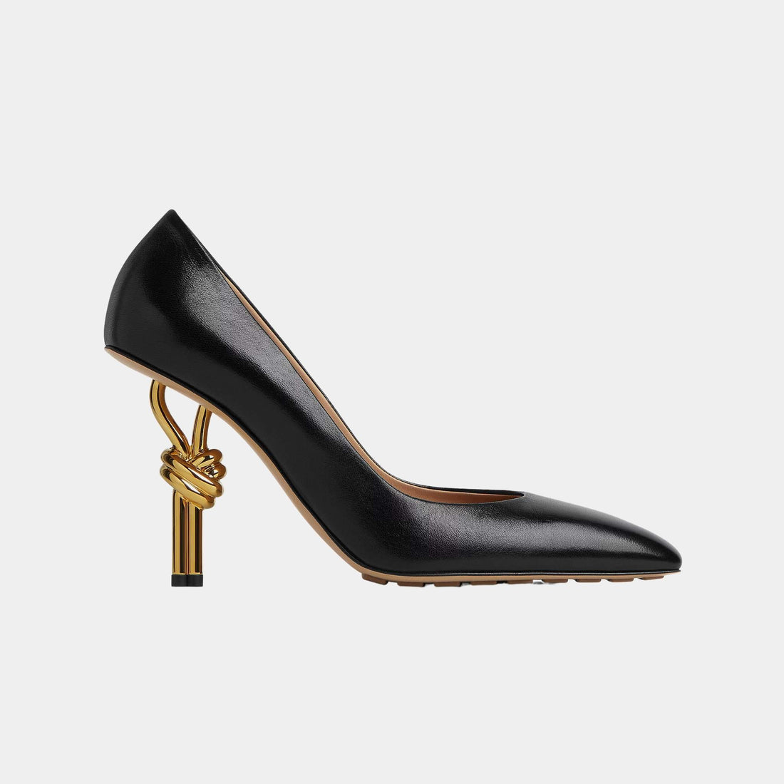 Bottega Veneta Knot High Heel Pump in Soft Lambskin, Black, Side