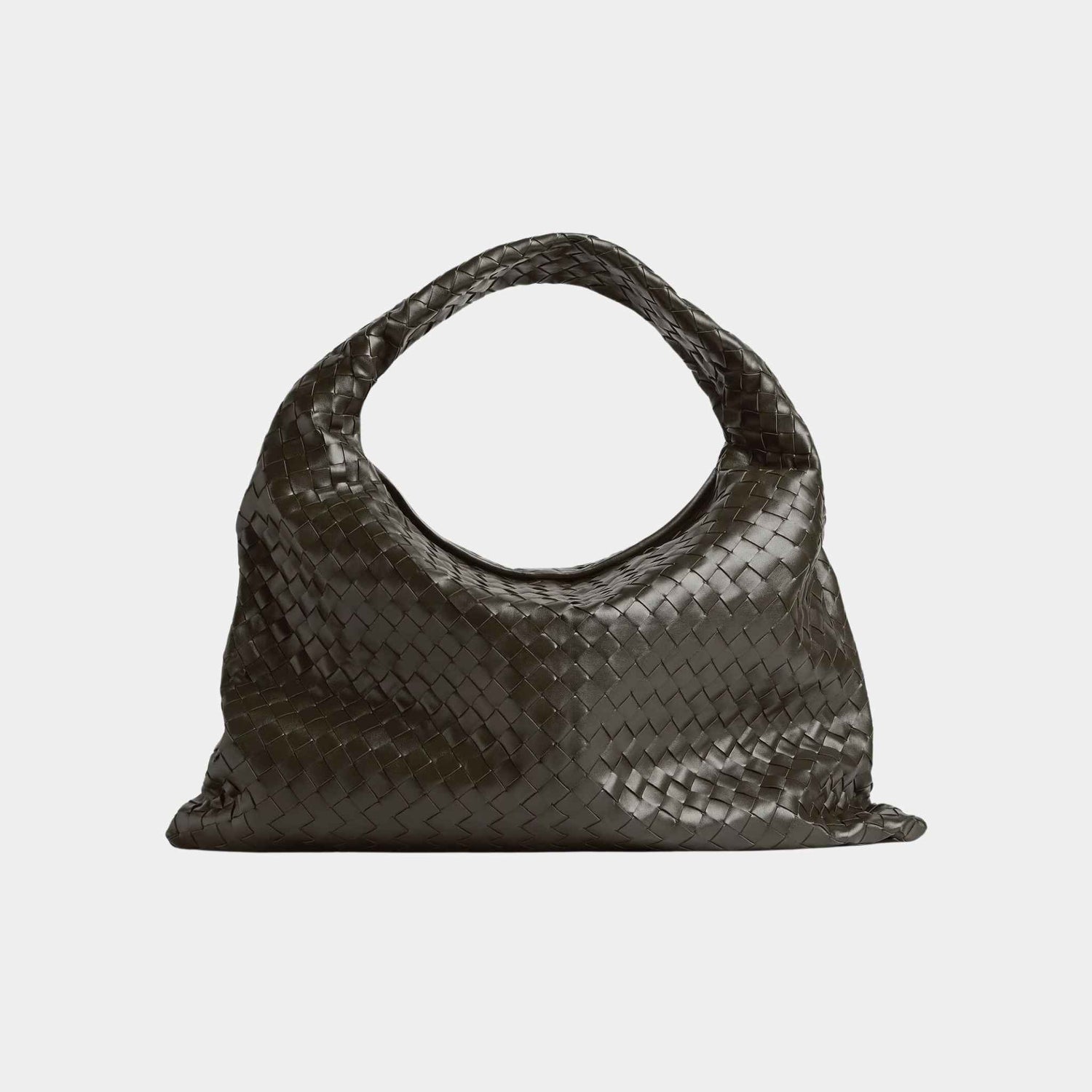 Bottega Veneta Large Hop Calfskin Shoulder Bag, Kaki, Front