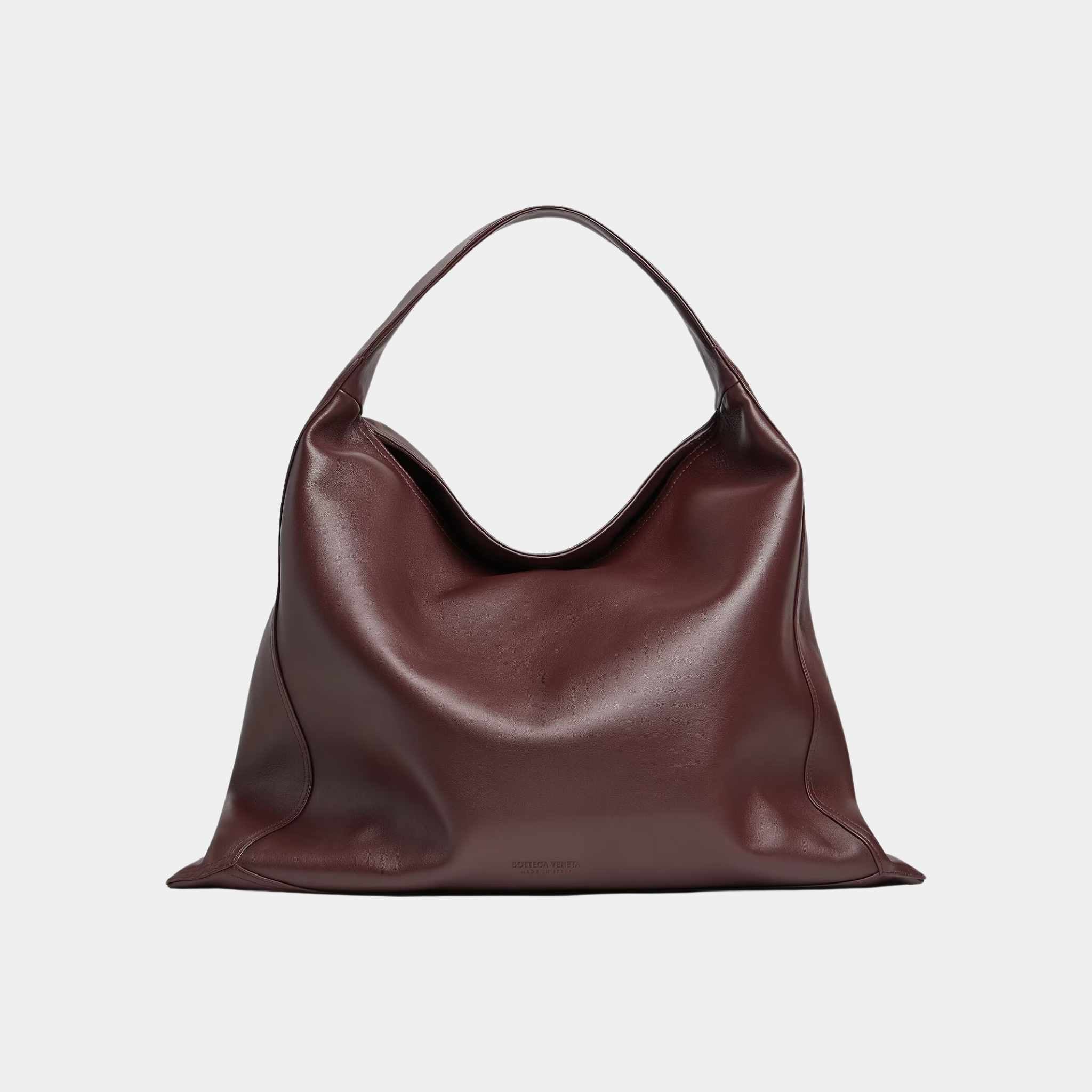 Bottega Veneta Large Hop Silky Calf Shoulder Bag Leather, Madder Brown, Front