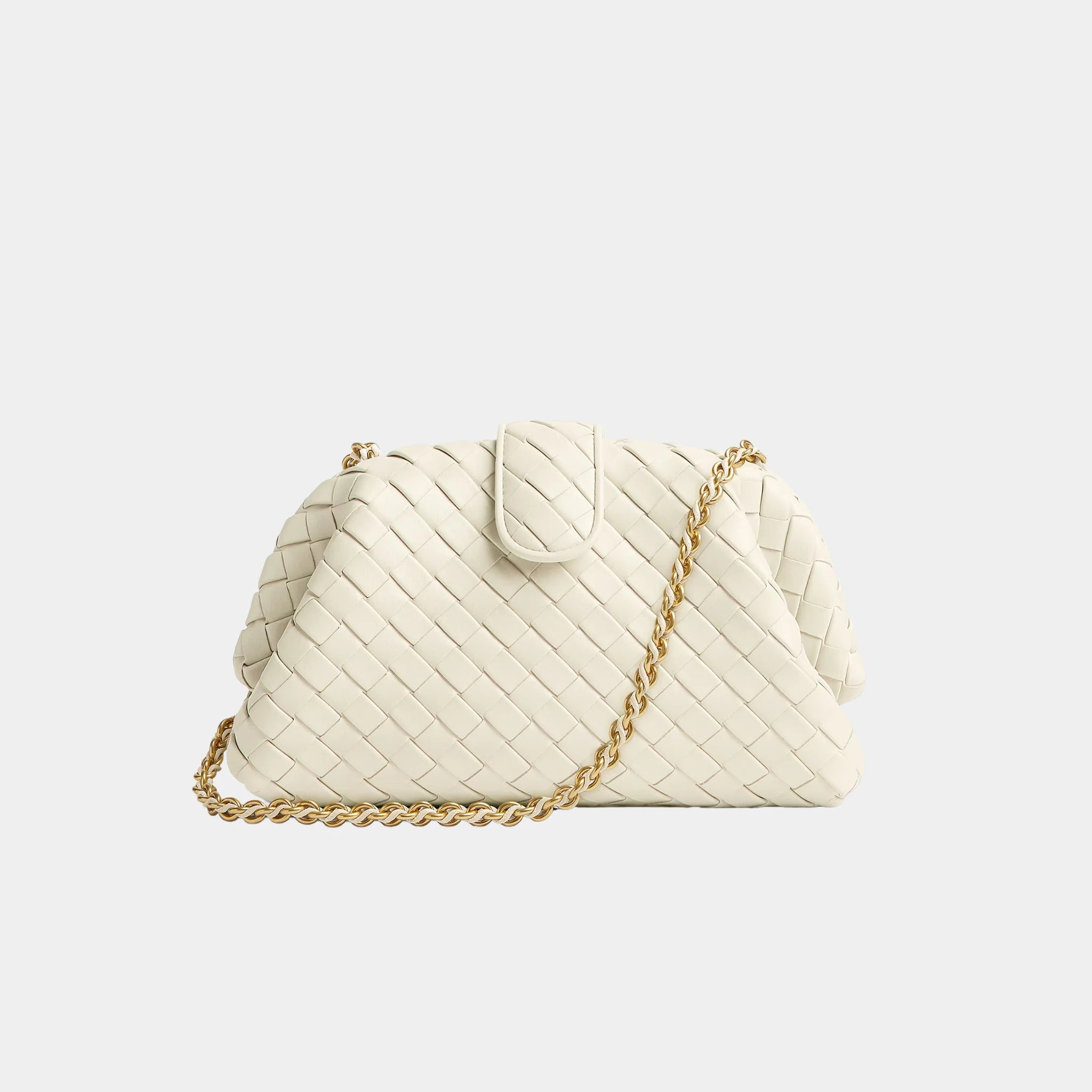 Bottega Veneta Lauren 1980 In Padded Intrecciato Leather Handbag, Sea Salt, Front