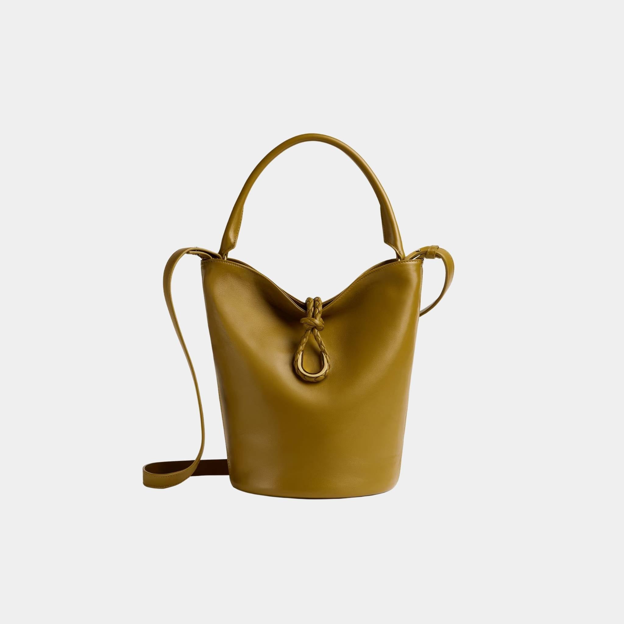 Bottega Veneta Liberta Bucket Smooth Calf Leather, Limonite, Front