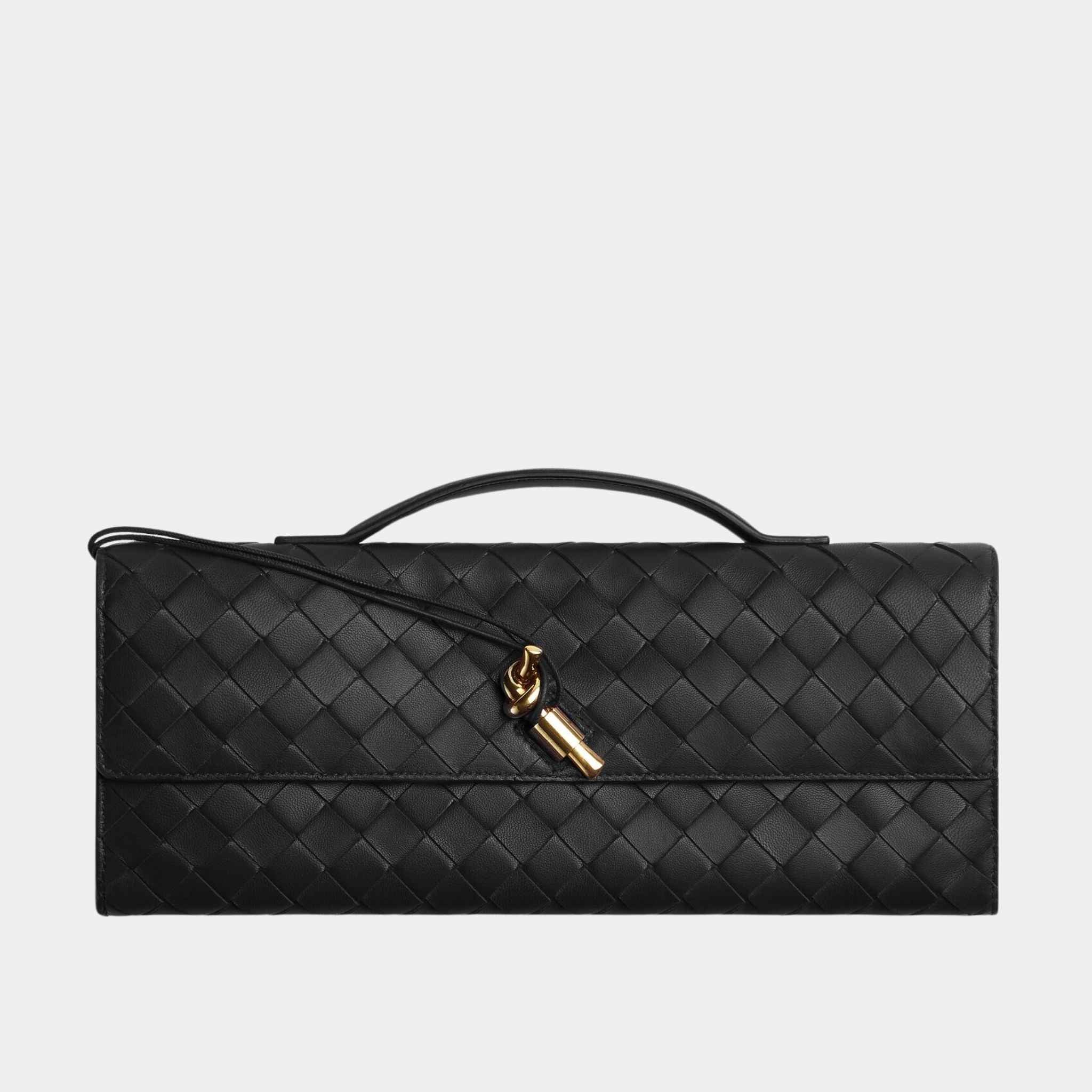 Bottega Veneta Long Clutch Andiamo With Handle Wallet, Black, Front View