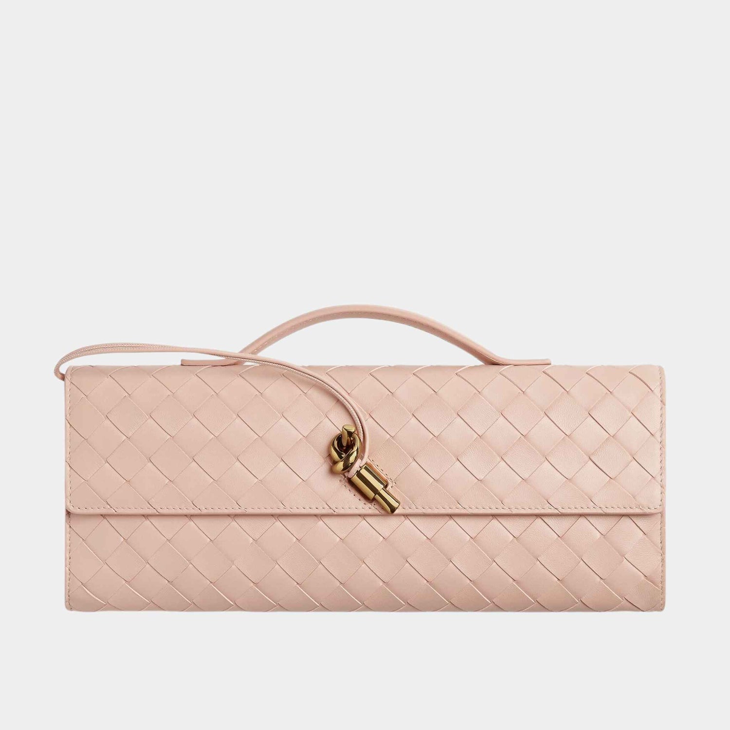 Bottega Veneta Long Clutch Andiamo With Handle Wallet, Pink, Front View