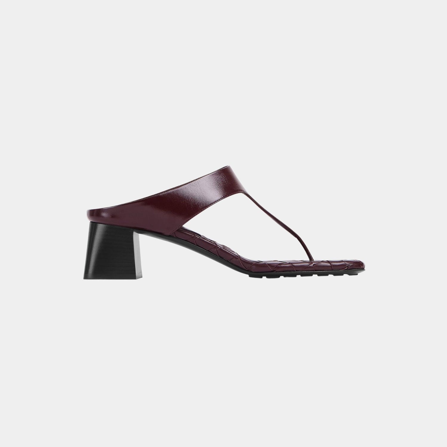 Bottega Veneta Marella Kitten Heel Thong Sandal Calfskin, Dark Barolo, Side