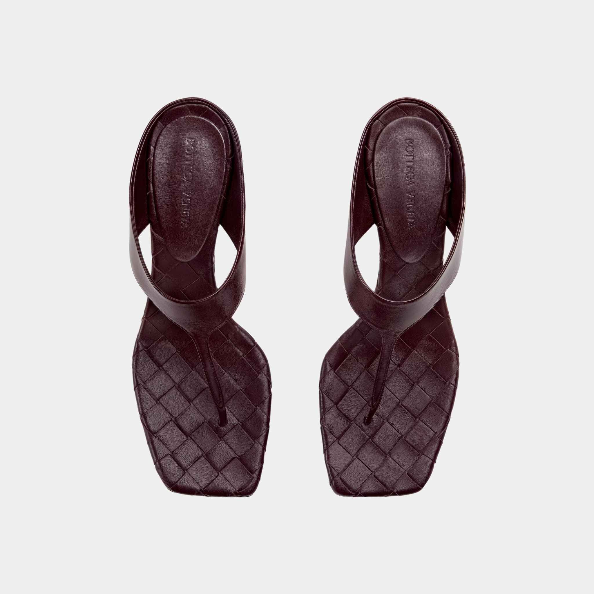 Bottega Veneta Marella Kitten Heel Thong Sandal Calfskin, Dark Barolo, Top