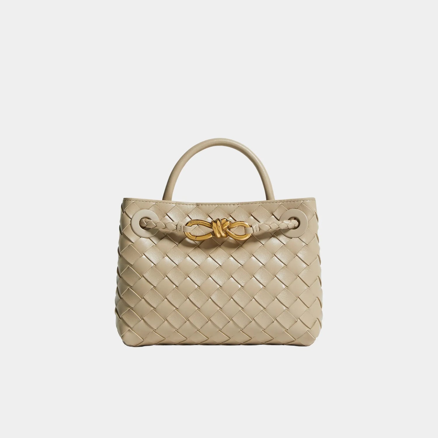 Bottega Veneta Mini Andiamo Bag in Intrecciato Leather, Ecru, Front