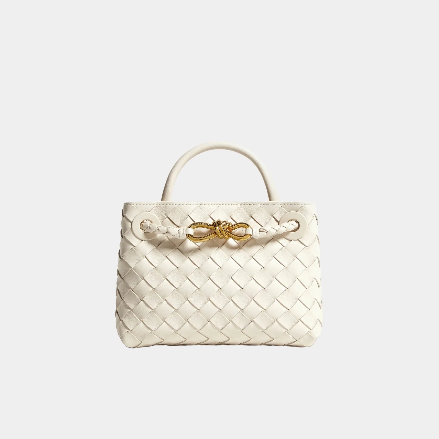Bottega Veneta Mini Andiamo Bag in Intrecciato Leather, Sea Salt, Front