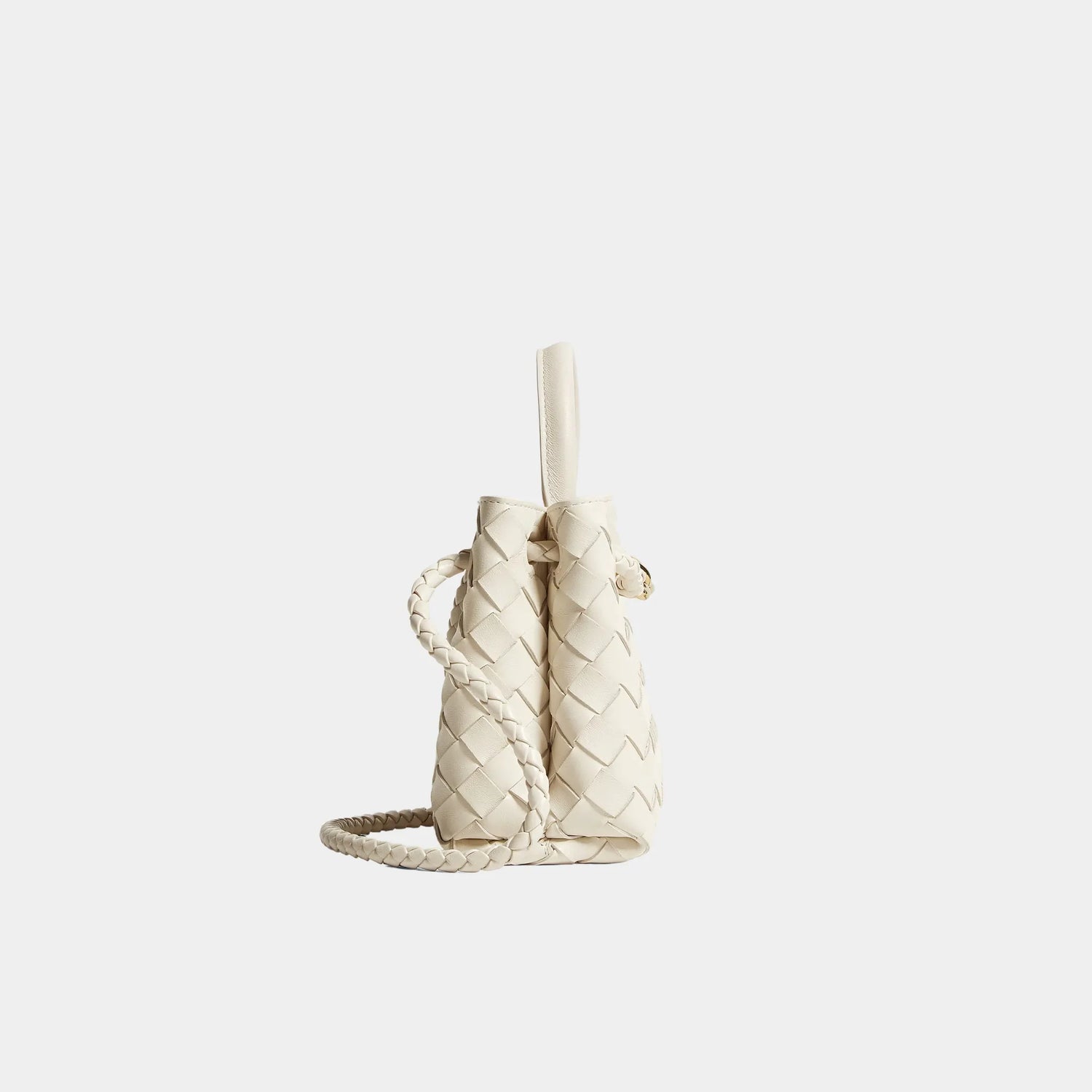 Bottega Veneta Mini Andiamo Bag in Intrecciato Leather, Sea Salt, Side