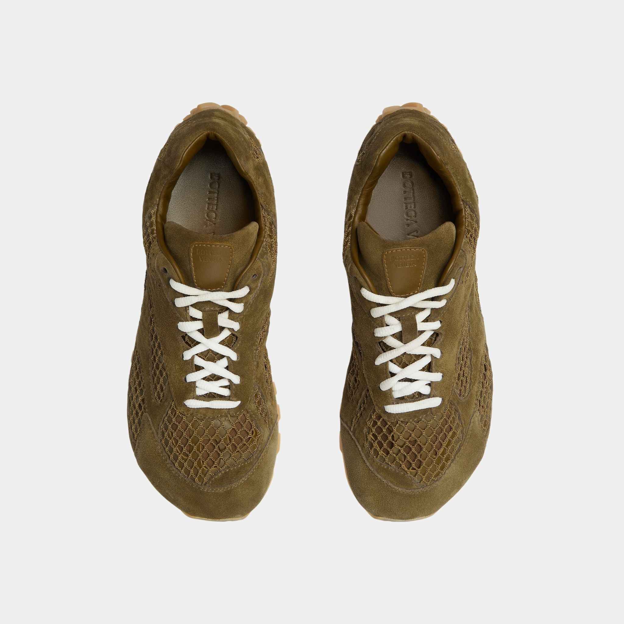 Bottega Veneta Orbit Runner Sneaker Suede and Technical Mesh Women, Olive, Top