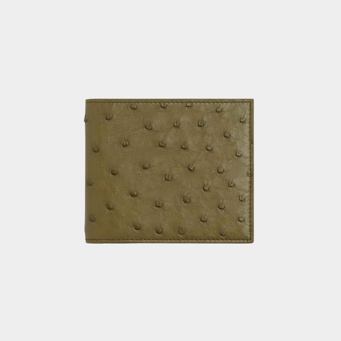 Bottega Veneta Ostrich Bi Fold Leather Wallet, Algae, Front