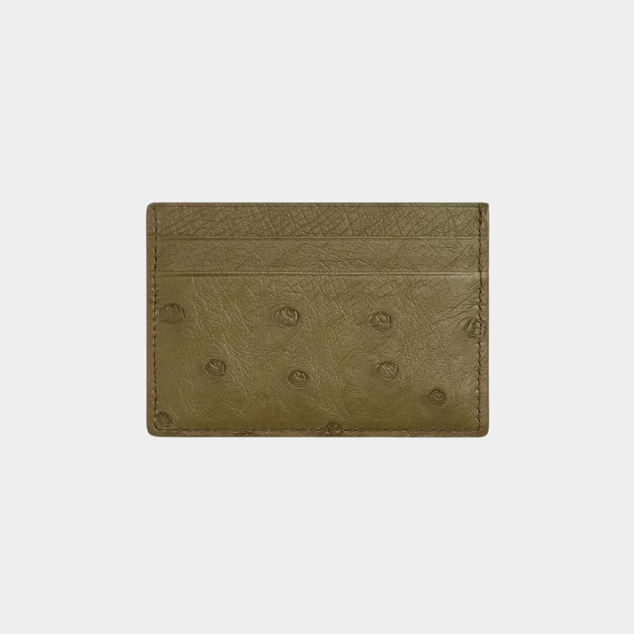 Bottega Veneta Ostrich Leather Credit Card Case, Algae, Front