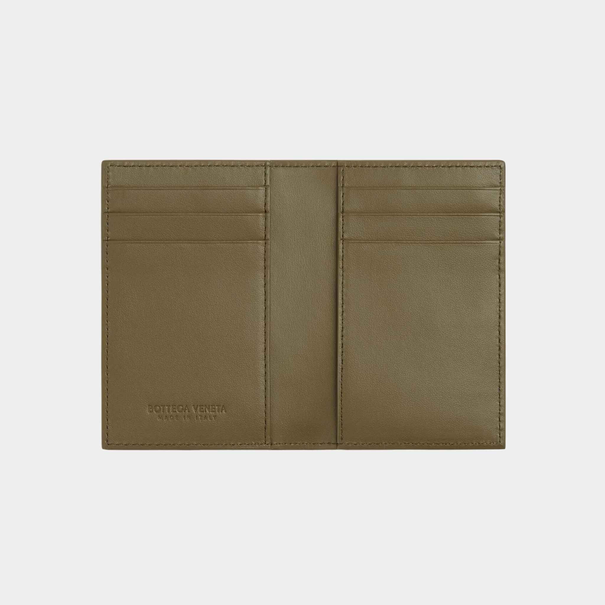 Bottega Veneta Ostrich Leather Flap Card Case, Algae, Open