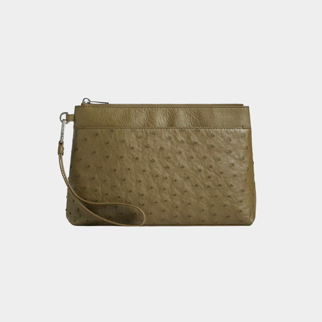 Bottega Veneta Ostrich Leather Prism Pouch, Algae, Front