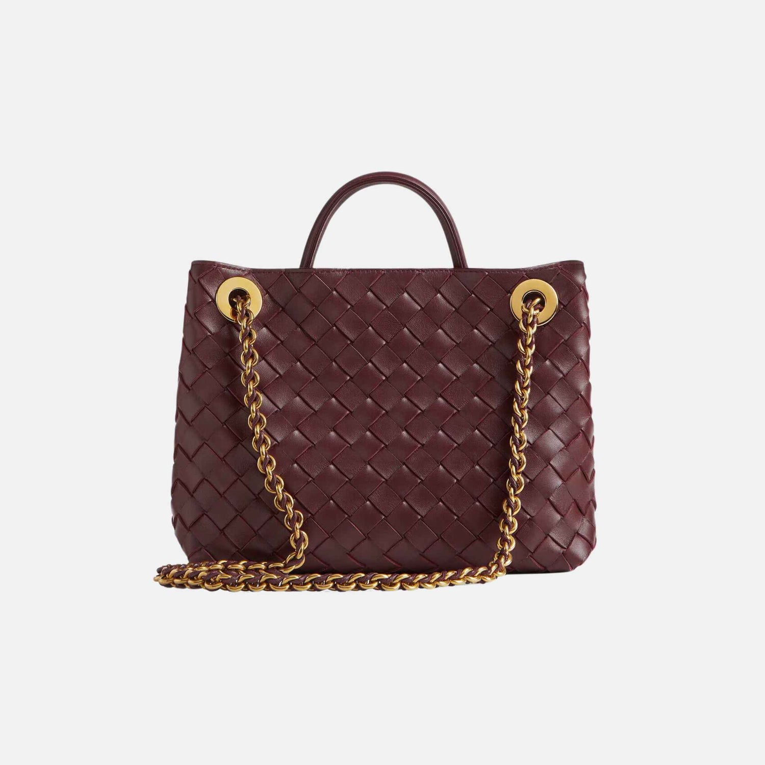 Bottega Veneta Small Andiamo Chain Top handle Bag Intrecciato Leather, Madder Brown, Back