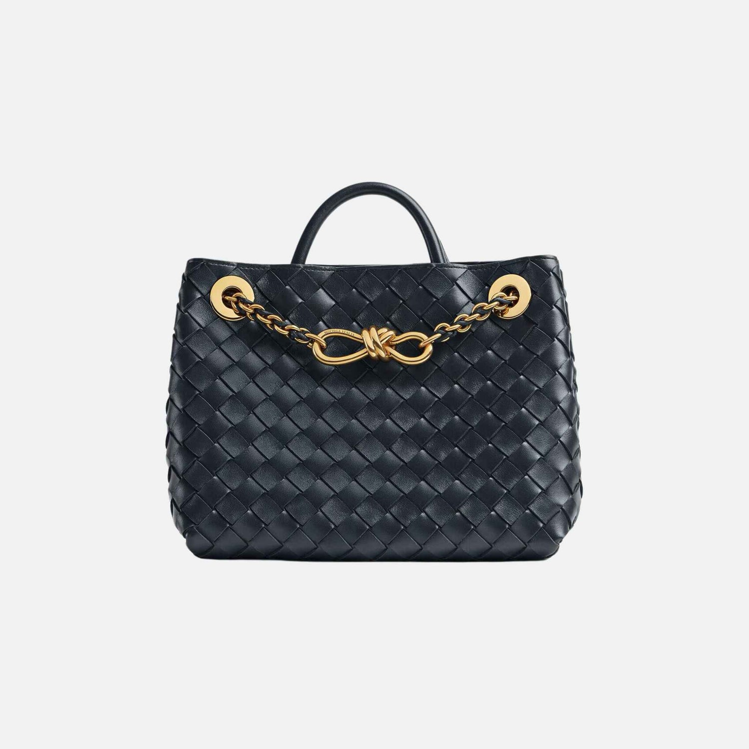 Bottega Veneta Small Andiamo Chain Top handle Bag Intrecciato Leather, Shadow, Front