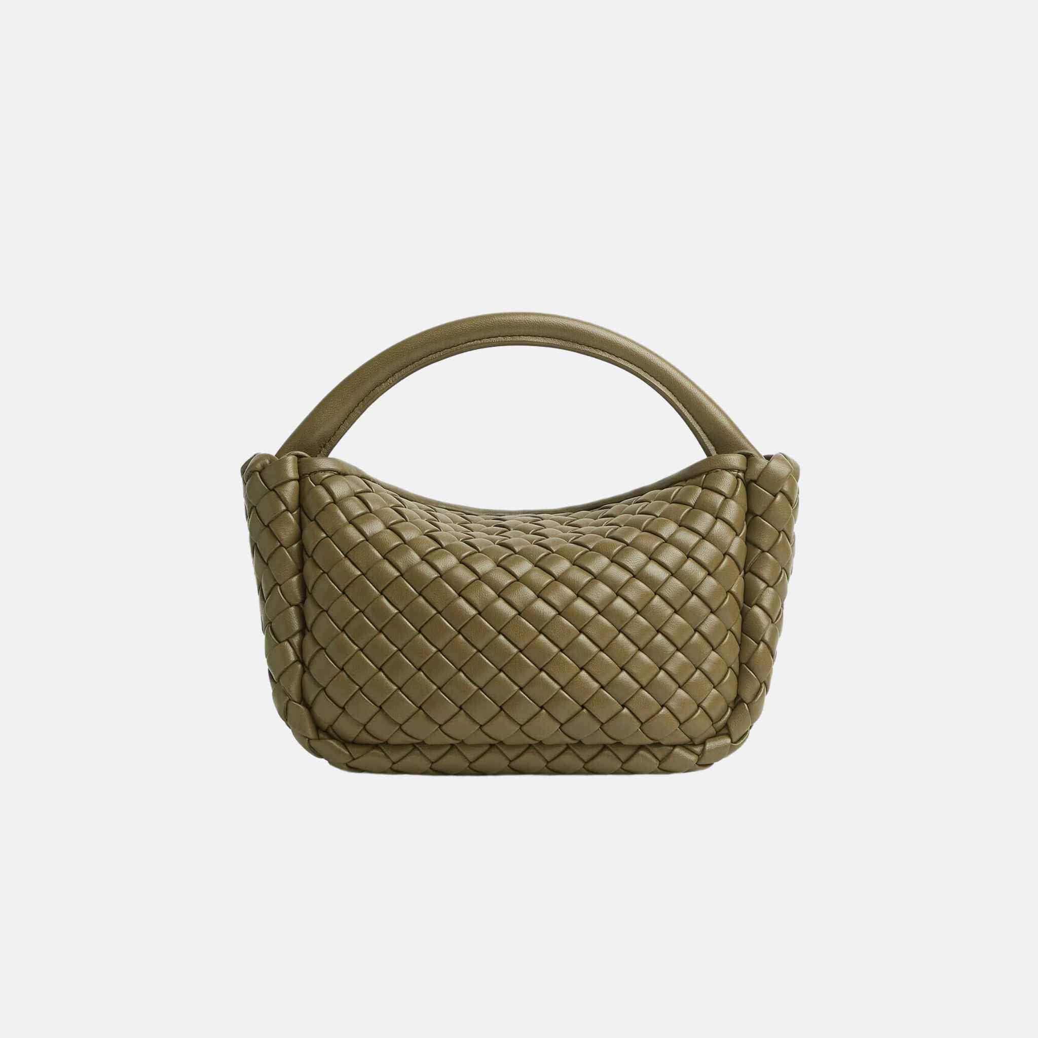 Bottega Veneta Small Cobble Top Handle Soft Padded Intreccio Leather, Algae, back