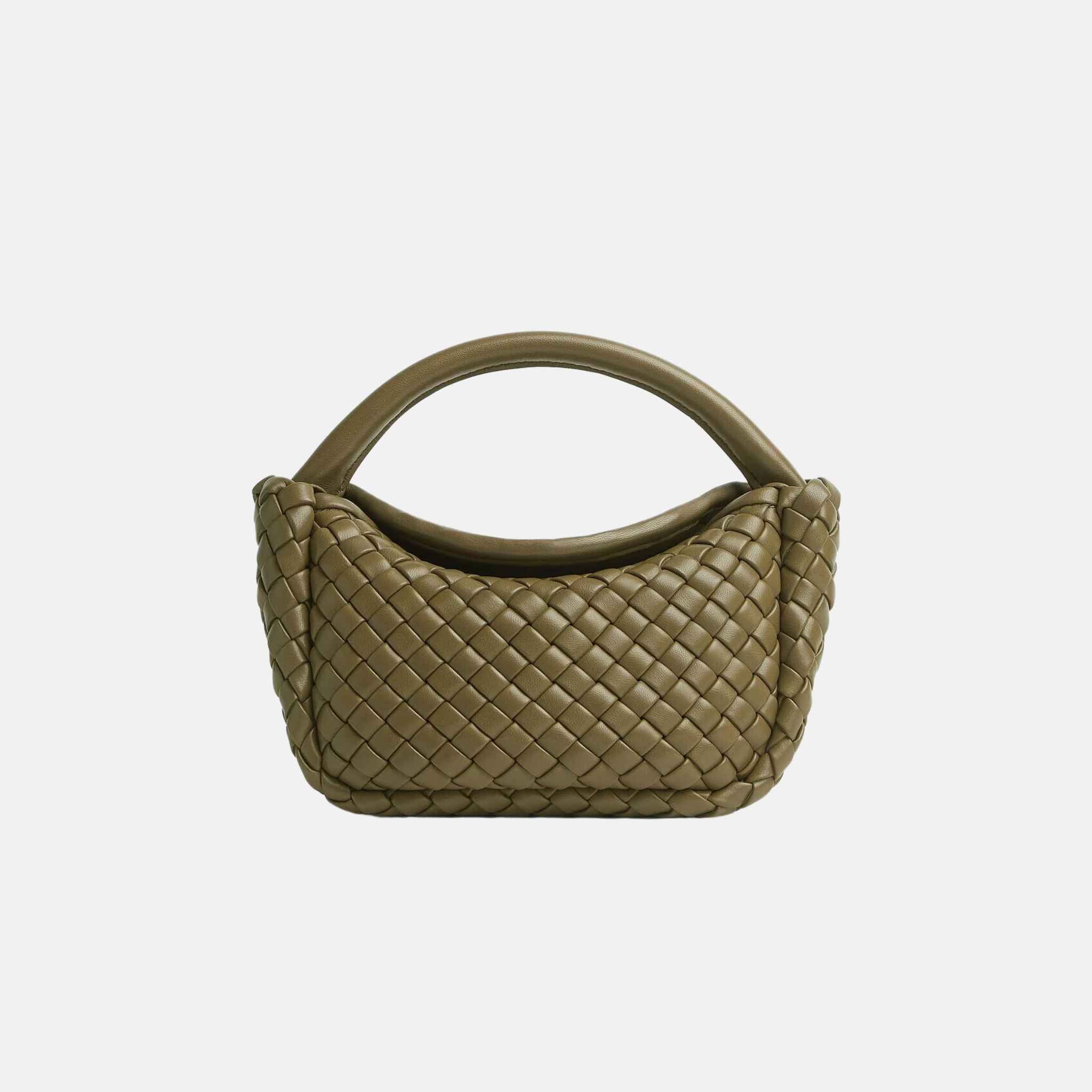 Bottega Veneta Small Cobble Top Handle Soft Padded Intreccio Leather, Algae, front