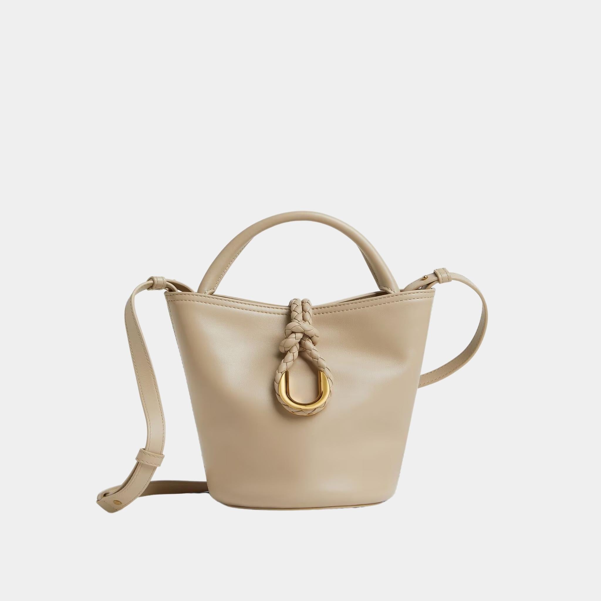 Bottega Veneta Small Liberta Bucket Smooth Calf Leather, Ecru, Front