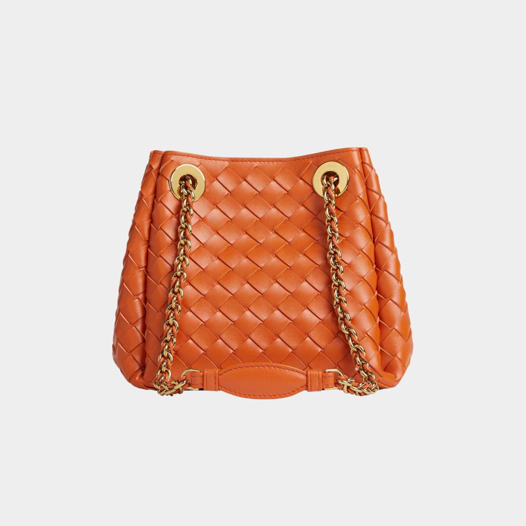 Bottega Veneta Small Parachute Chain Supple Intrecciato Leather, Burned Orange, Front