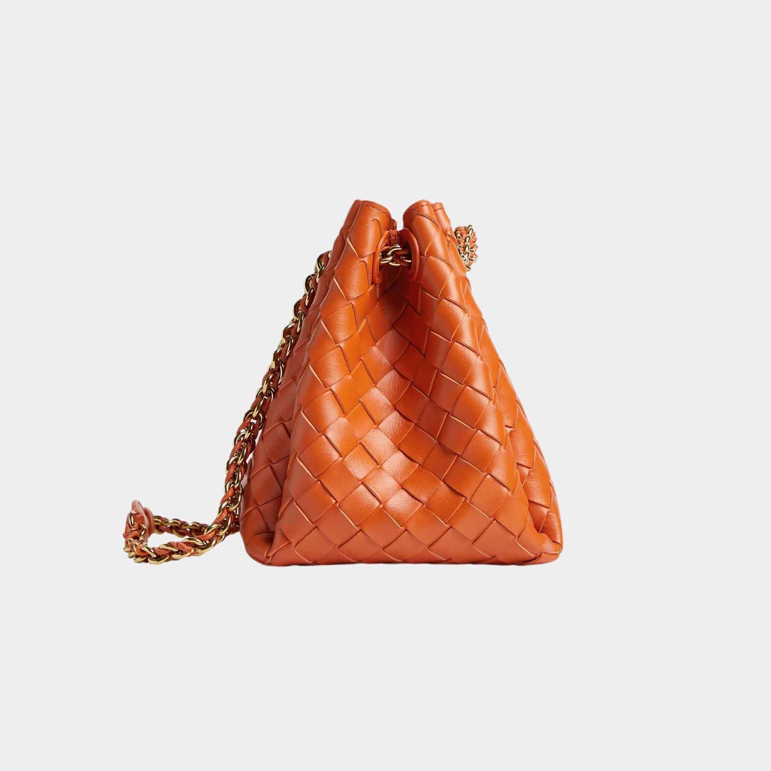 Bottega Veneta Small Parachute Chain Supple Intrecciato Leather, Burned Orange, Side