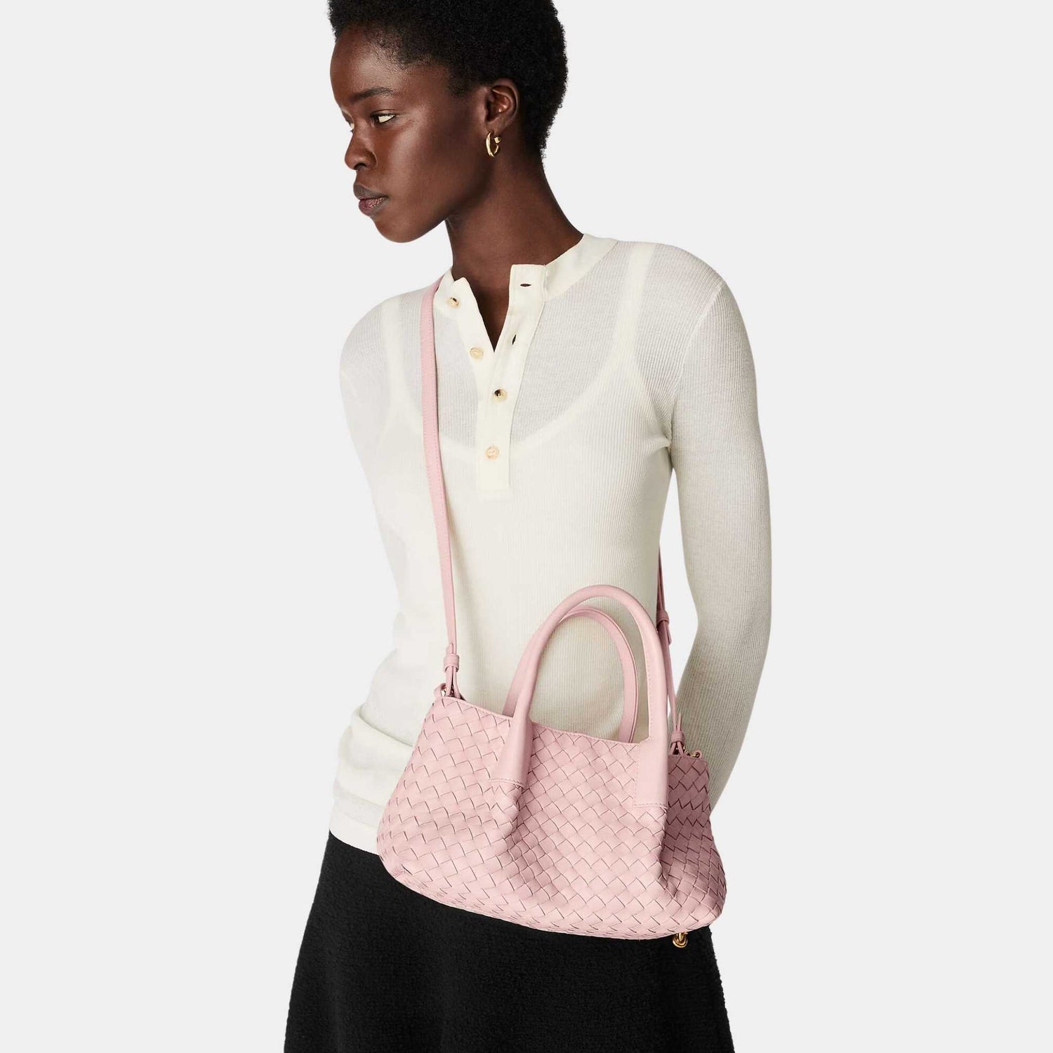 Bottega Veneta Small Pinacoteca Tote Bag, Rose, Barolo, Model