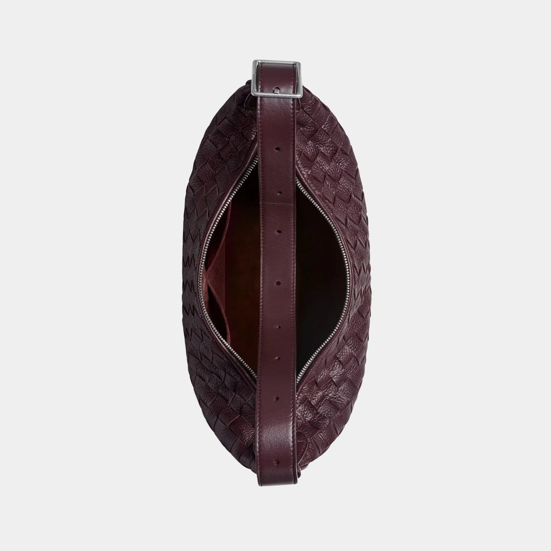 Bottega Veneta Small Traveler Hobo Bag In Intrecciato Deer Skin, Dark Barolo, Top