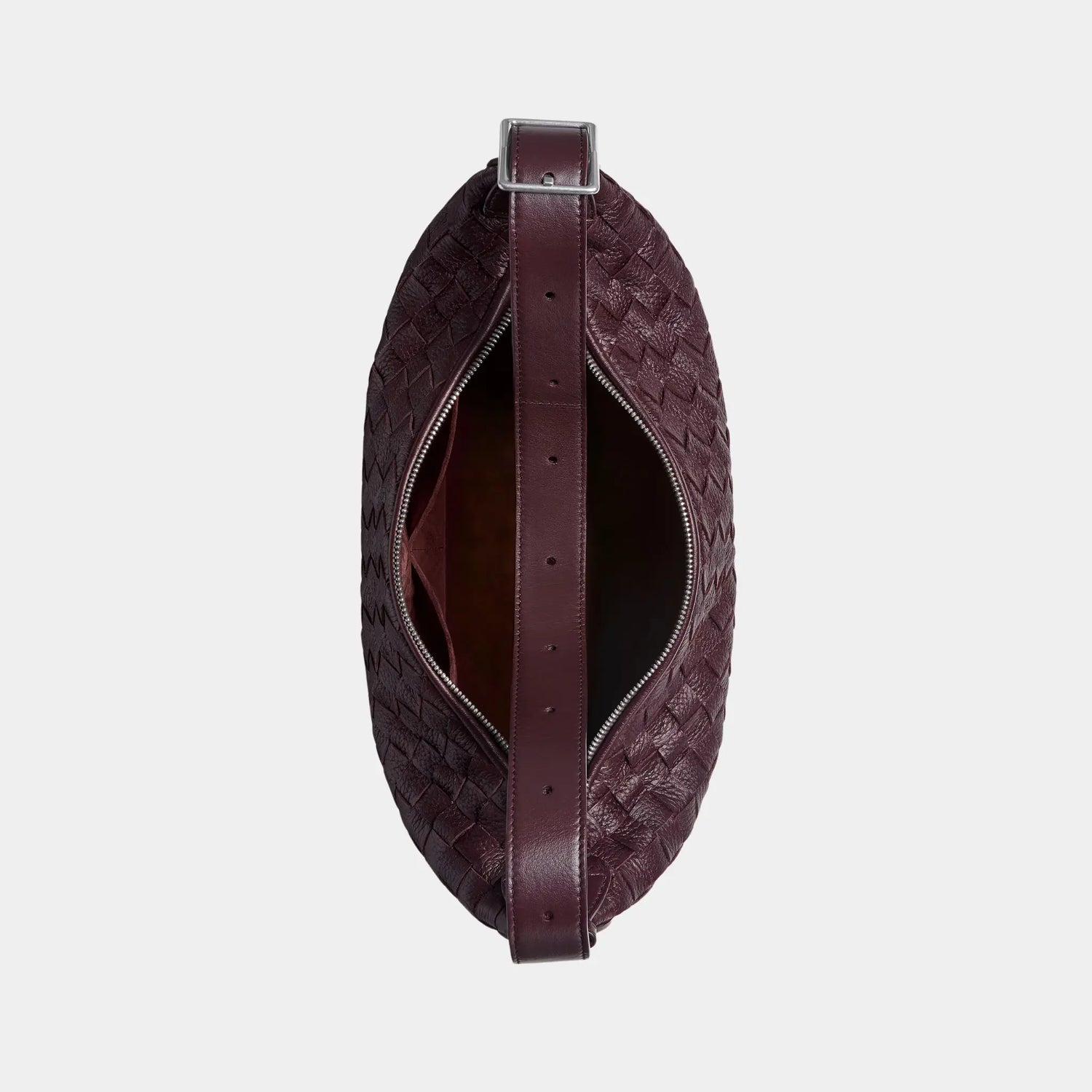 Bottega Veneta Small Traveler Hobo Bag In Intrecciato Deer Skin, Dark Barolo, Top