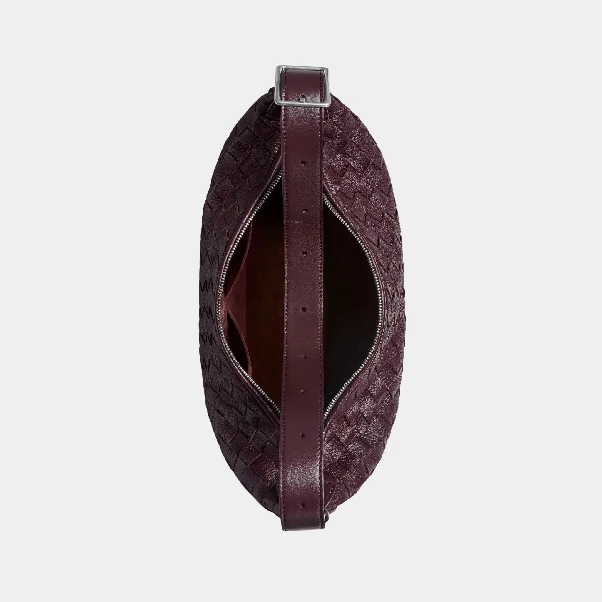 Bottega Veneta Small Traveler Hobo Bag In Intrecciato Deer Skin, Dark Barolo, Top