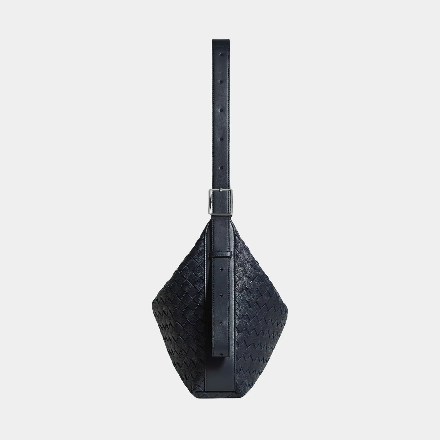Bottega Veneta Small Traveler Hobo Bag In Intrecciato Deer Skin, Midnight, Side