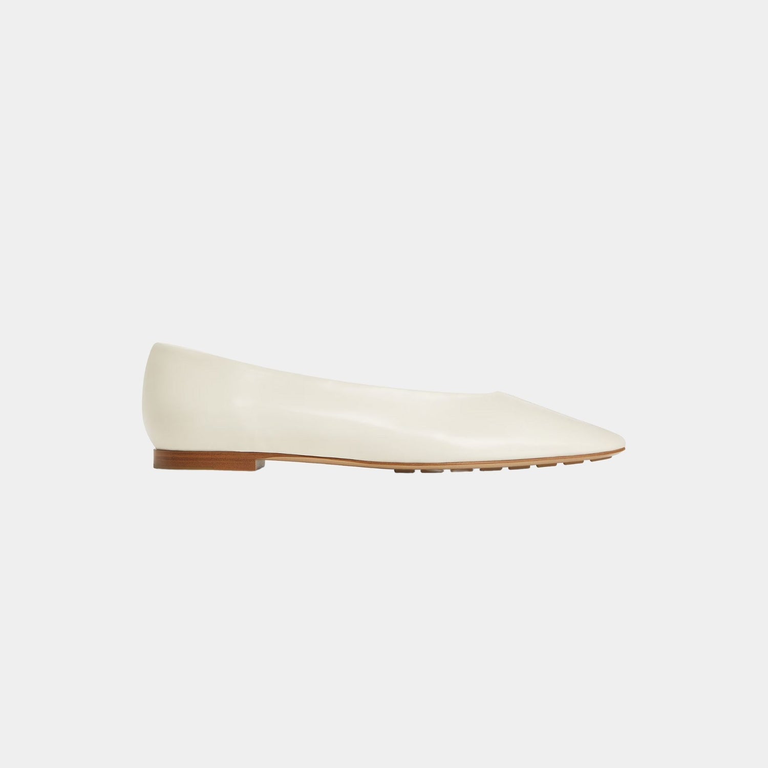 Bottega Veneta Sofia Ballerina Supple Construction in Shiny Calfskin, Sea Salt, Side