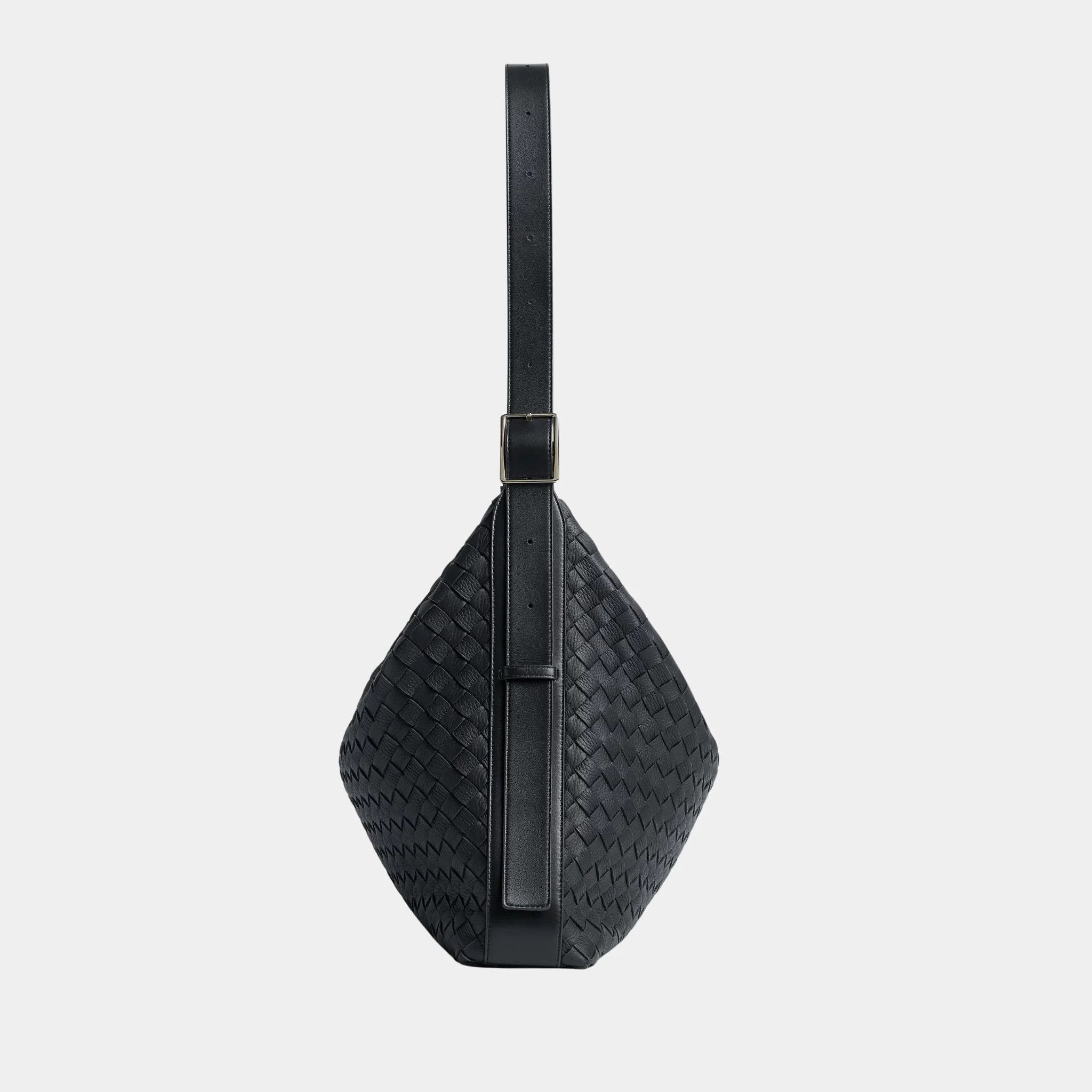 Bottega Veneta Traveler Hobo bag In Intrecciato Deer Skin, Ardoise, Side