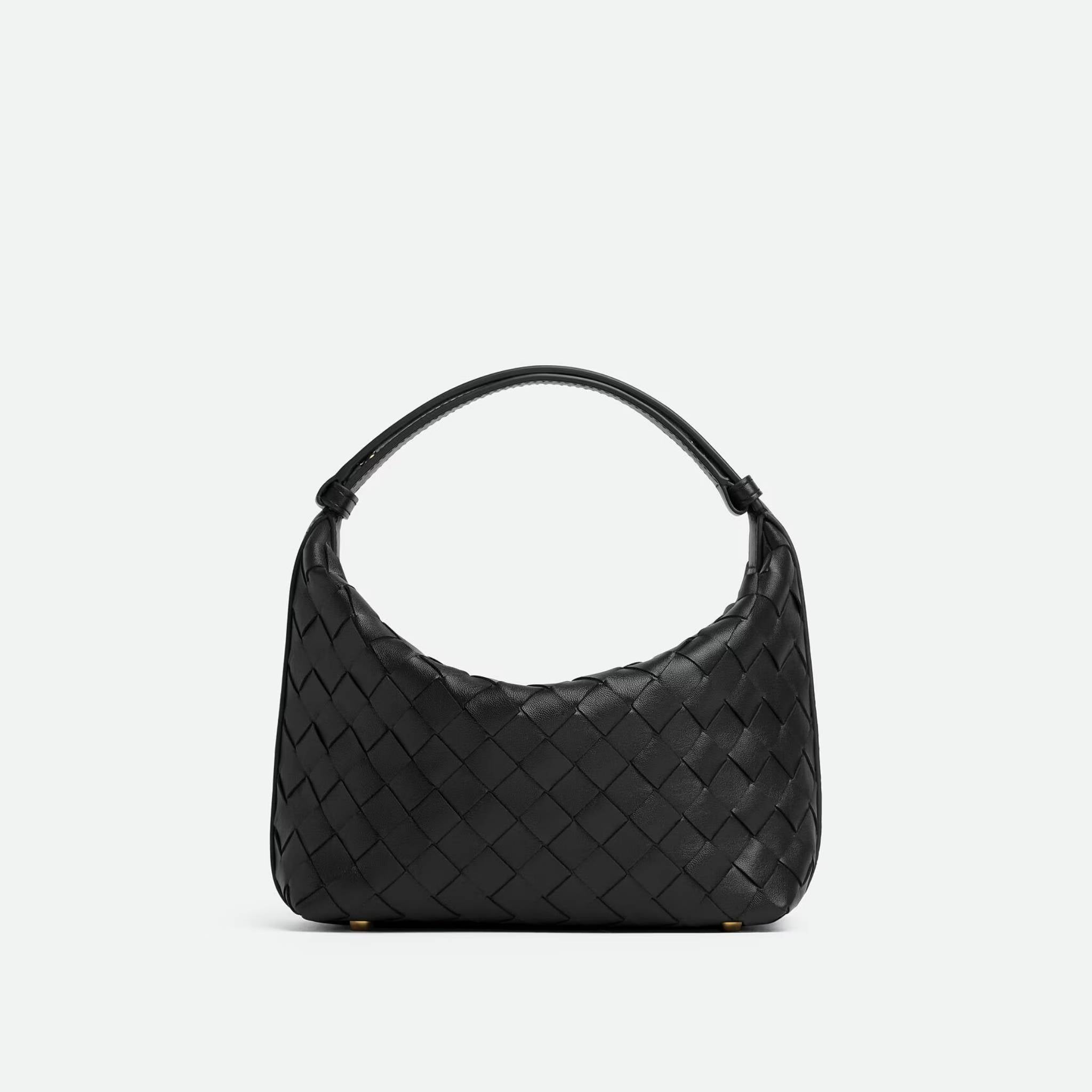 Bottega Veneta Wallace Intrecciato Leather Shoulder Bag, Black, Front