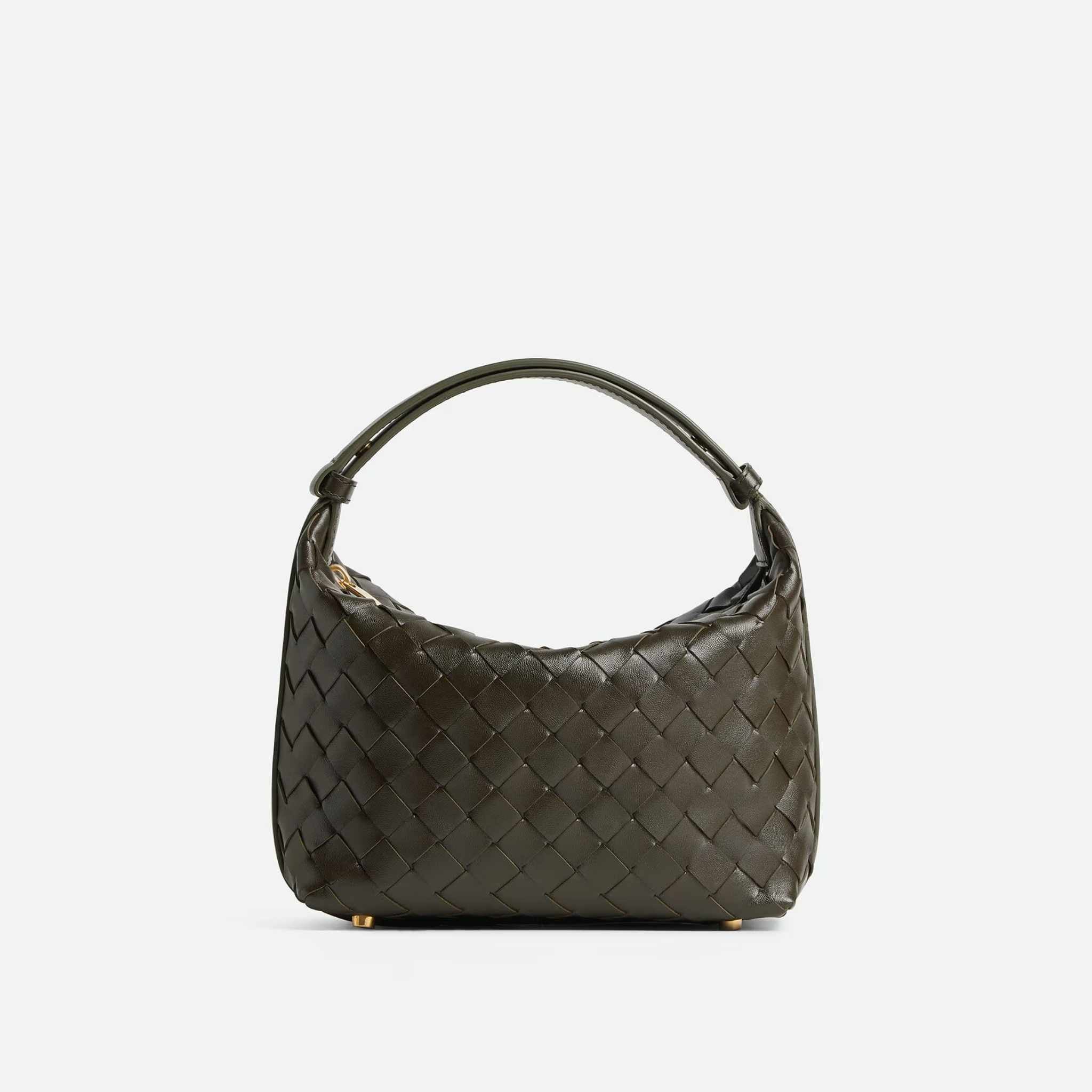 Bottega Veneta Wallace Intrecciato Leather Shoulder Bag, Kaki, Front