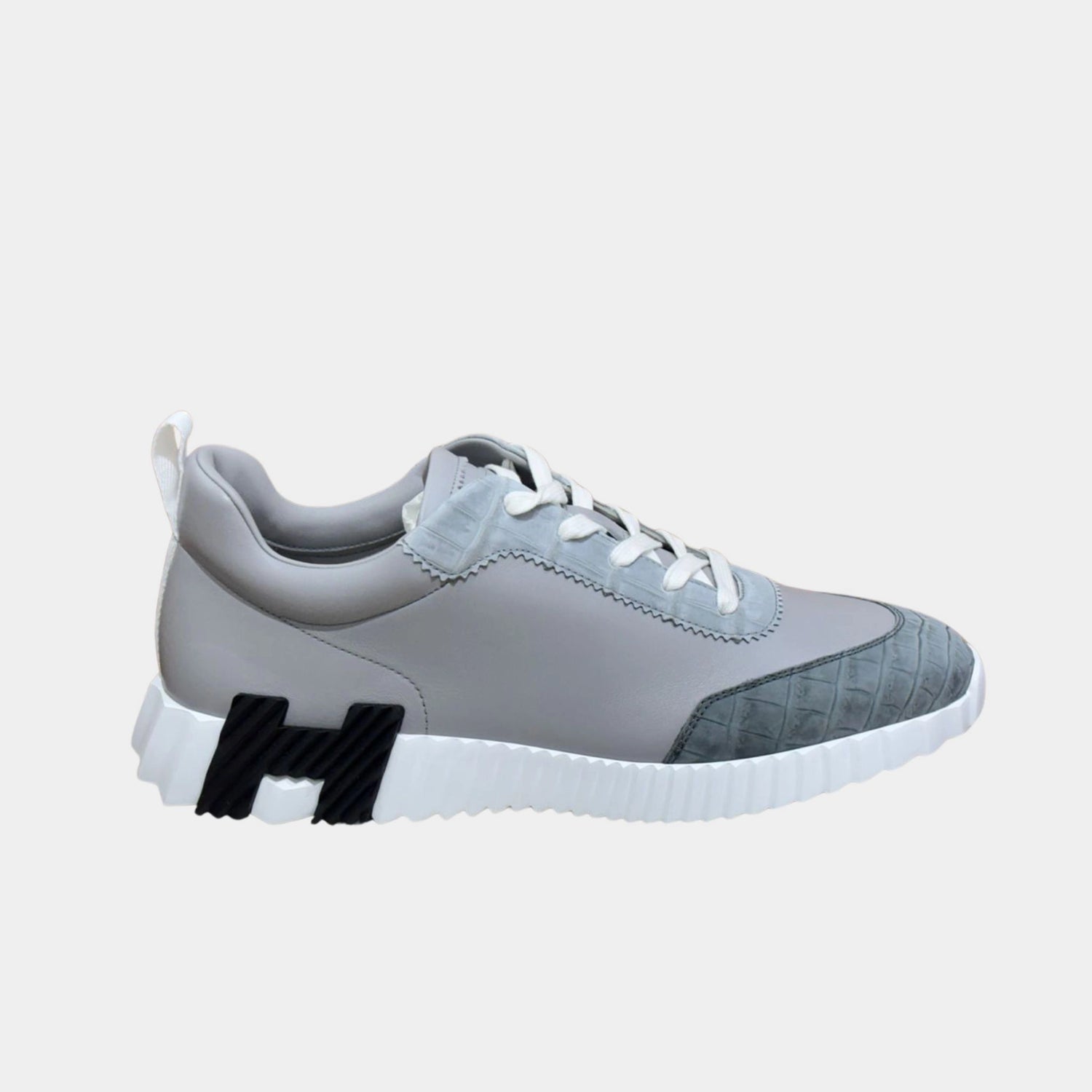 Hermes Bouncing Sneaker Calfskin Matte Niloticus Crocodile, Side , Belu Glacier