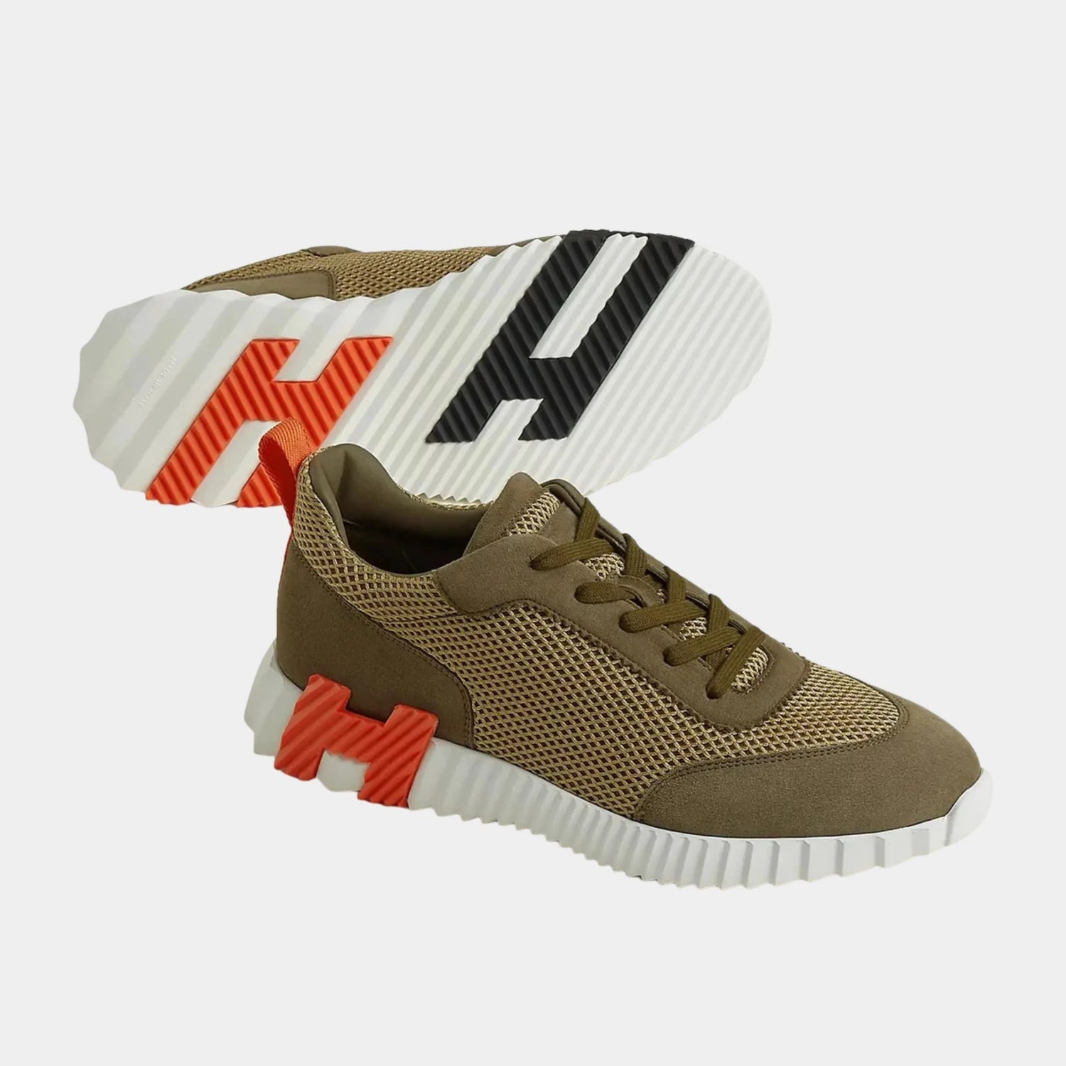 Hermes Bouncing Sneakers Graphic Mesh Suede Men, Bottom Front
