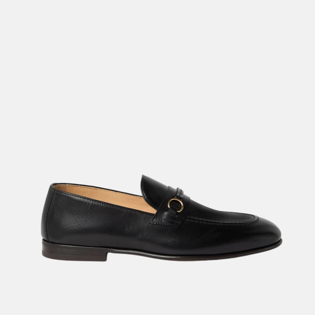 Brunello Cucinelli Soft Waxed Calfskin Loafers With Bit Detail, Black, Side