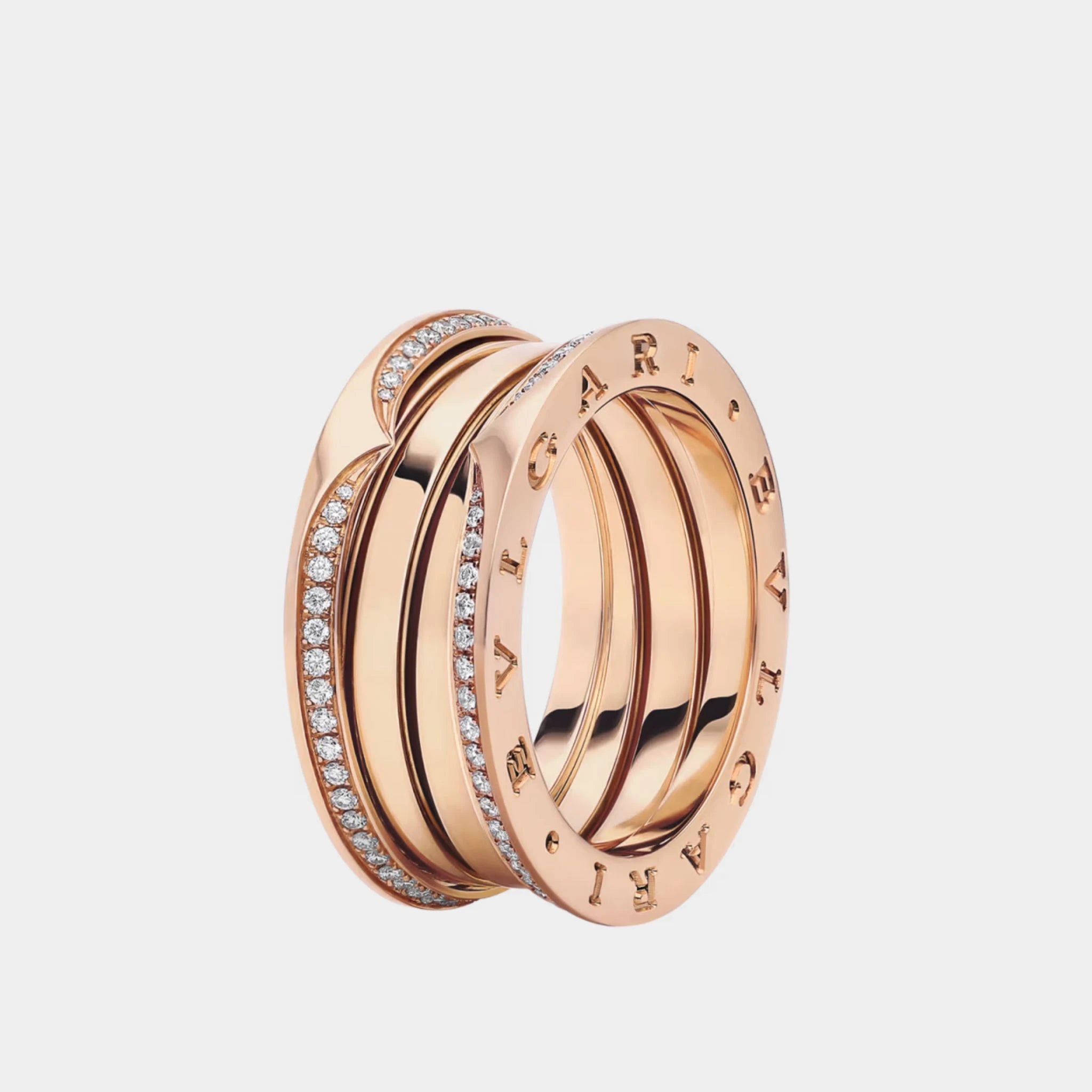 Bvlgari B.zero1 Gold Full Pavé Diamonds Edges Three-Band Ring, Rose Gold