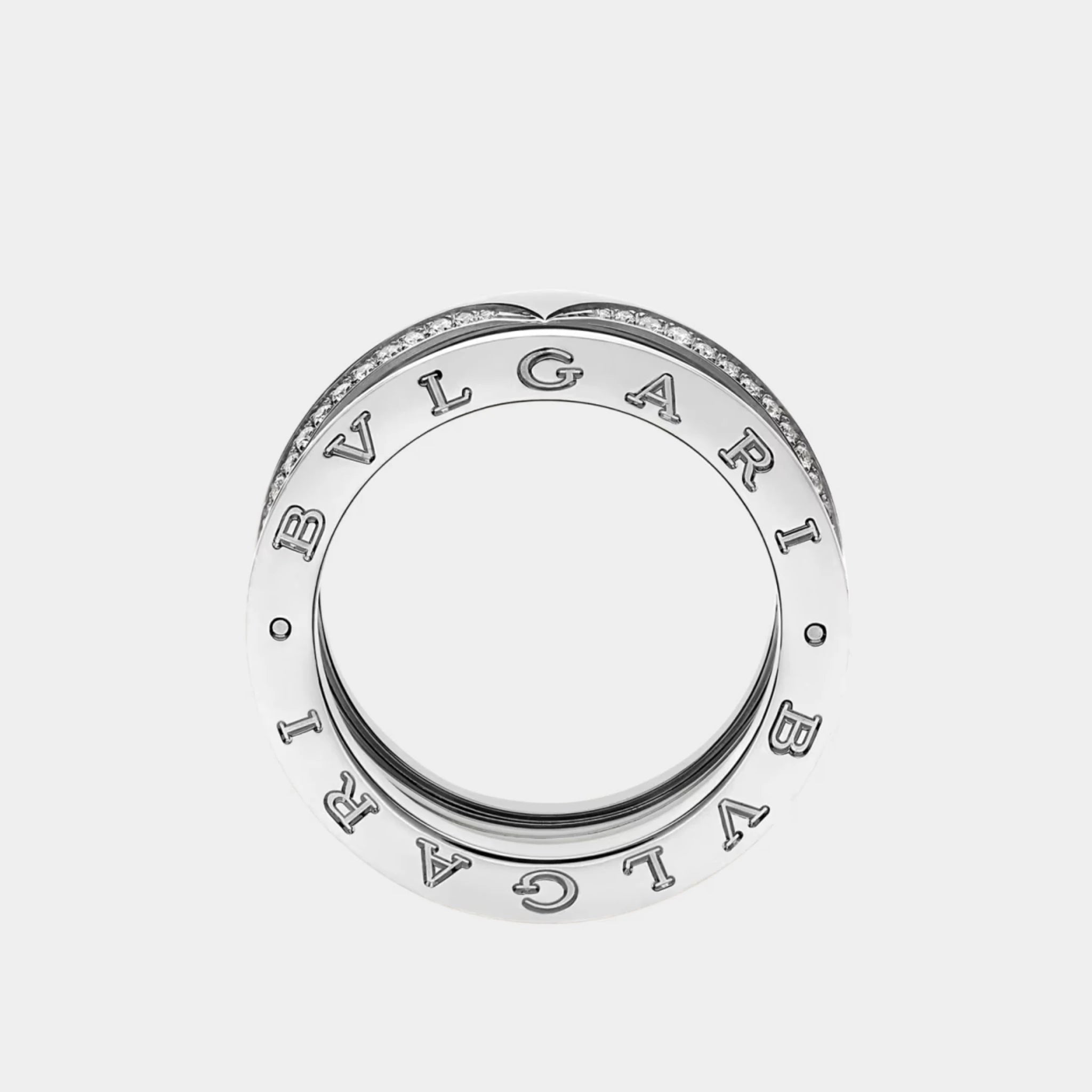 Bvlgari B.zero1 Gold Full Pavé Diamonds Edges Three-Band Ring, White Gold