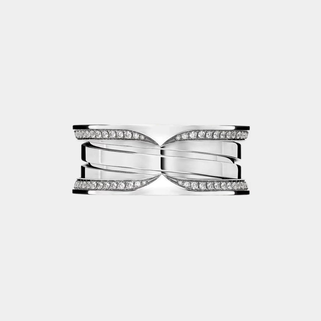 Bvlgari B.zero1 Gold Full Pavé Diamonds Edges Three-Band Ring, White Gold