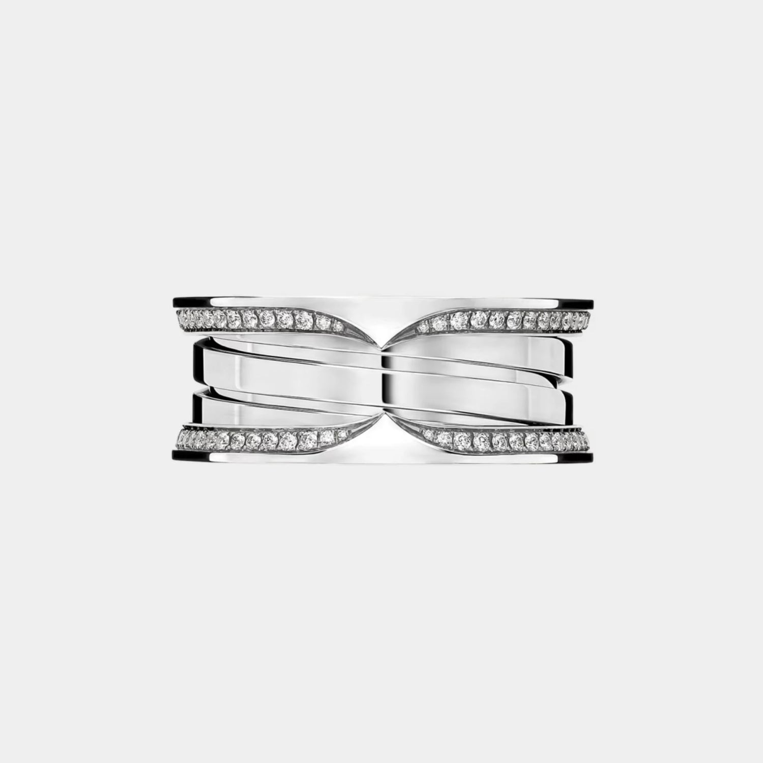 Bvlgari B.zero1 Gold Full Pavé Diamonds Edges Three-Band Ring, White Gold