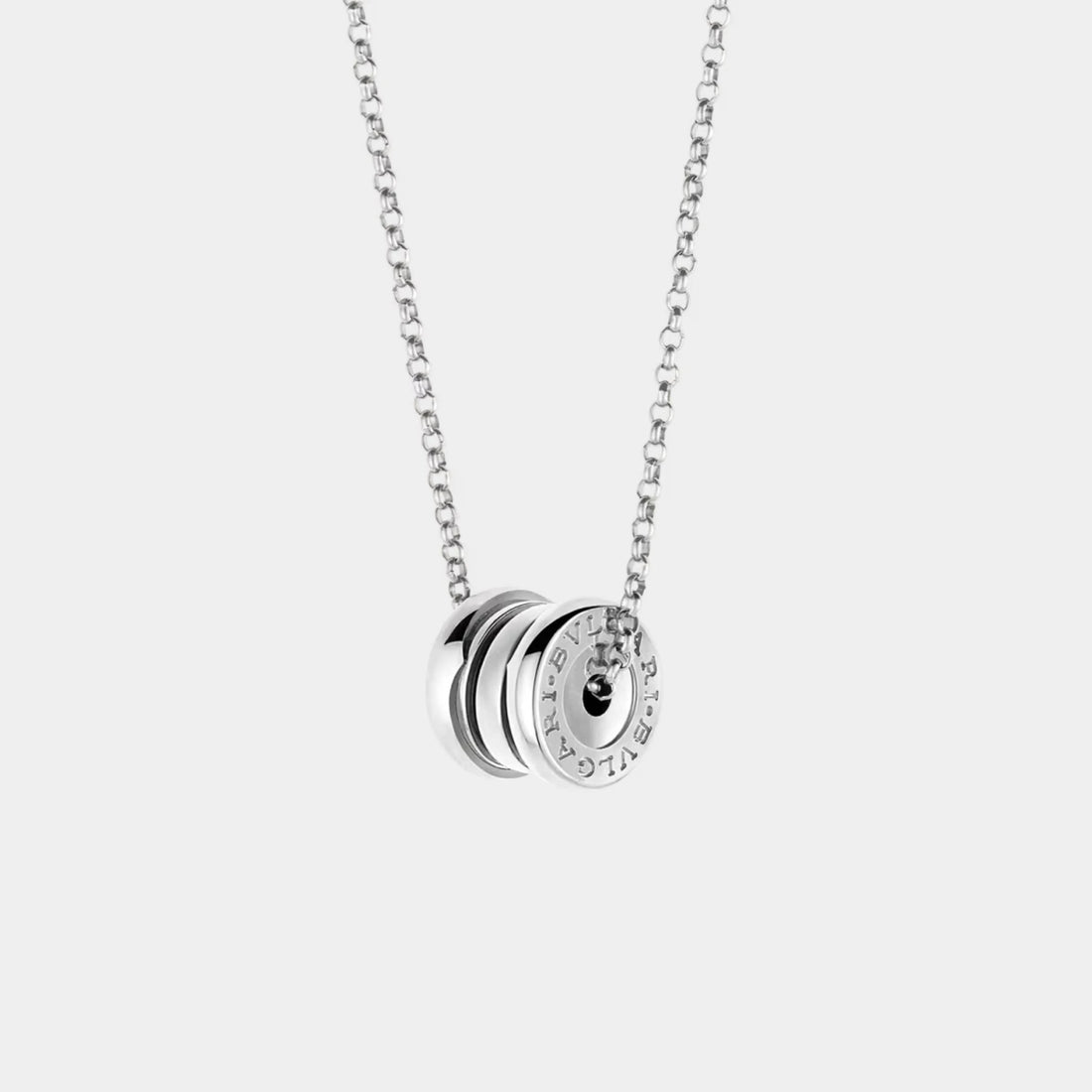 B.zero1 gold round mini pendant necklace , White Gold, Front