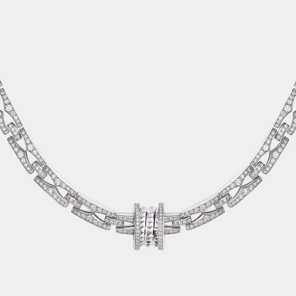 B.zero1 Rock Chain gold necklace with a round studded pendant - pavé diamonds